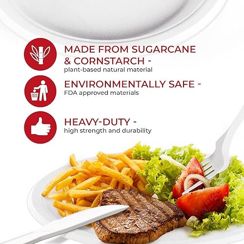 Miniatura 4 de SPARGOS Platos y utensilios de cocina (Juego de 300 piezas) para 75 invitados de 10 y 7 pulgadas, platos de papel desechables biodegradables y