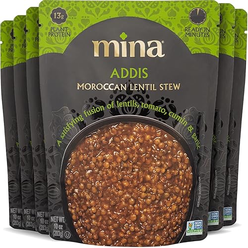 Mina Addis Guiso de lentejas marroquíes sopa vegano sin OMG kosher microondas comidas listas para comer 10 onzas paquete de 6