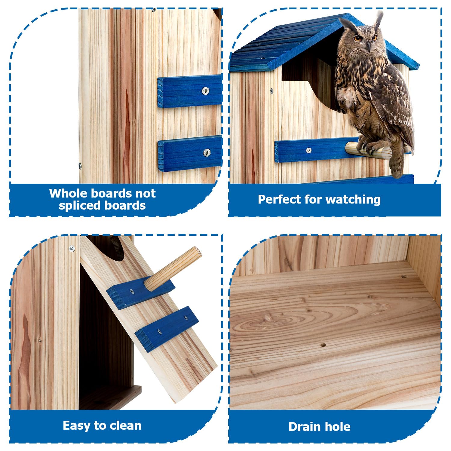 Screech Owl House, Large Handmade Wooden Owl Boxes for Outside with Mounting Screws, 10