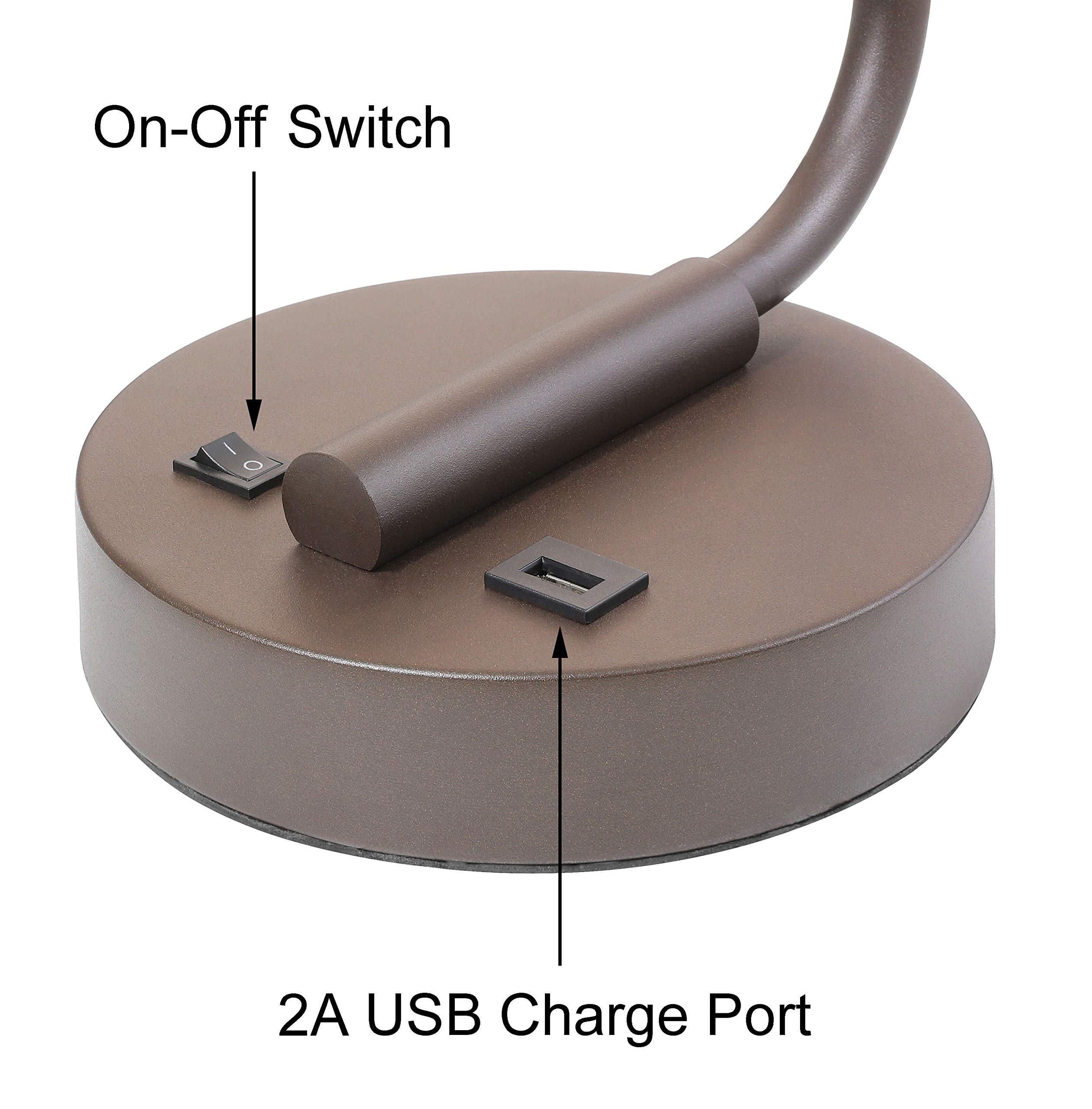 Lámpara de mesa para dormitorio con puerto USB, moderna lámpara de noche con pantalla de tela de lino, luz de mesita de noche para sala de estar, oficina de lectura, acabado de bronce 4