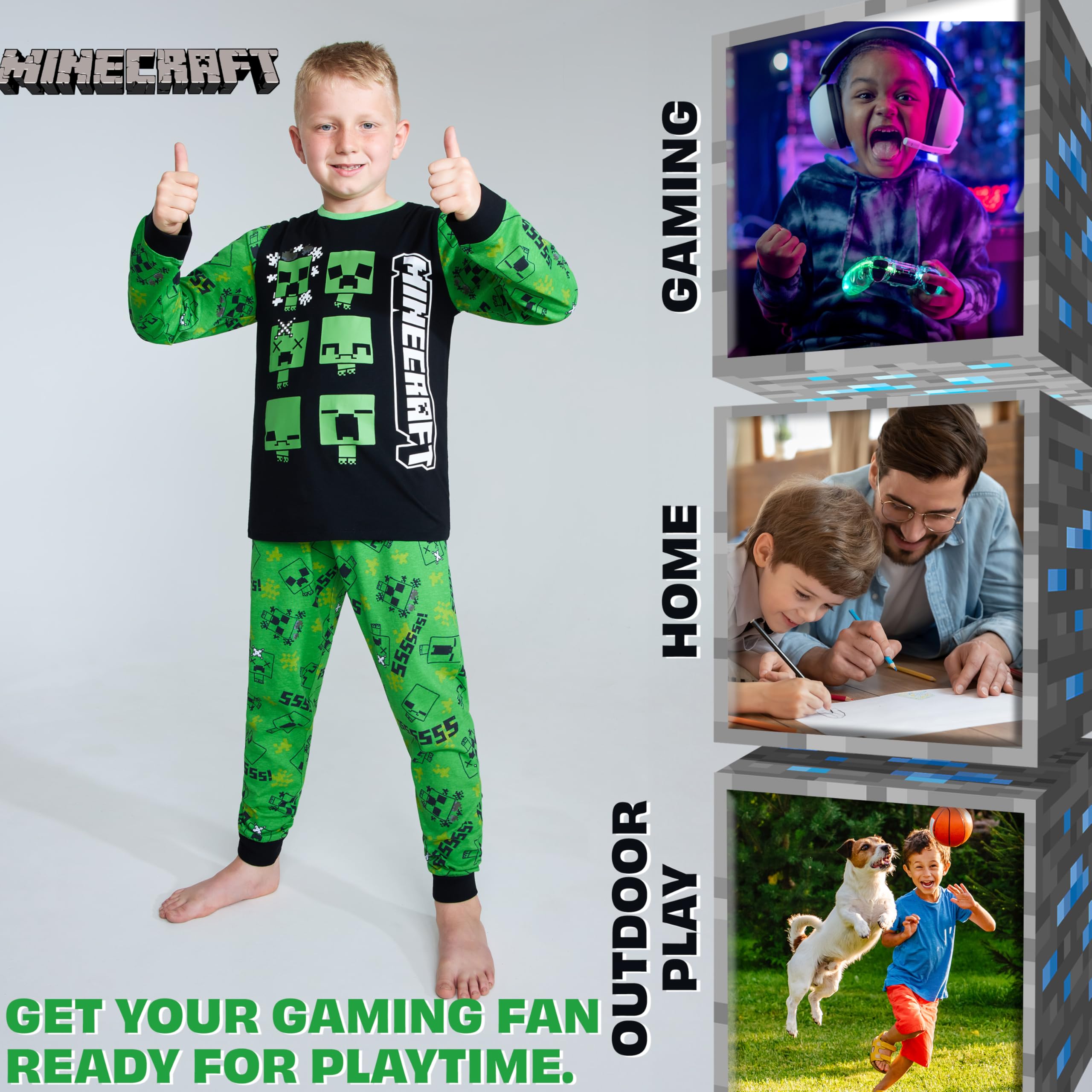 MINECRAFT Lungo Pigiama Ragazzo, Cotone Abbigliamento da Casa - Regalo Bambino