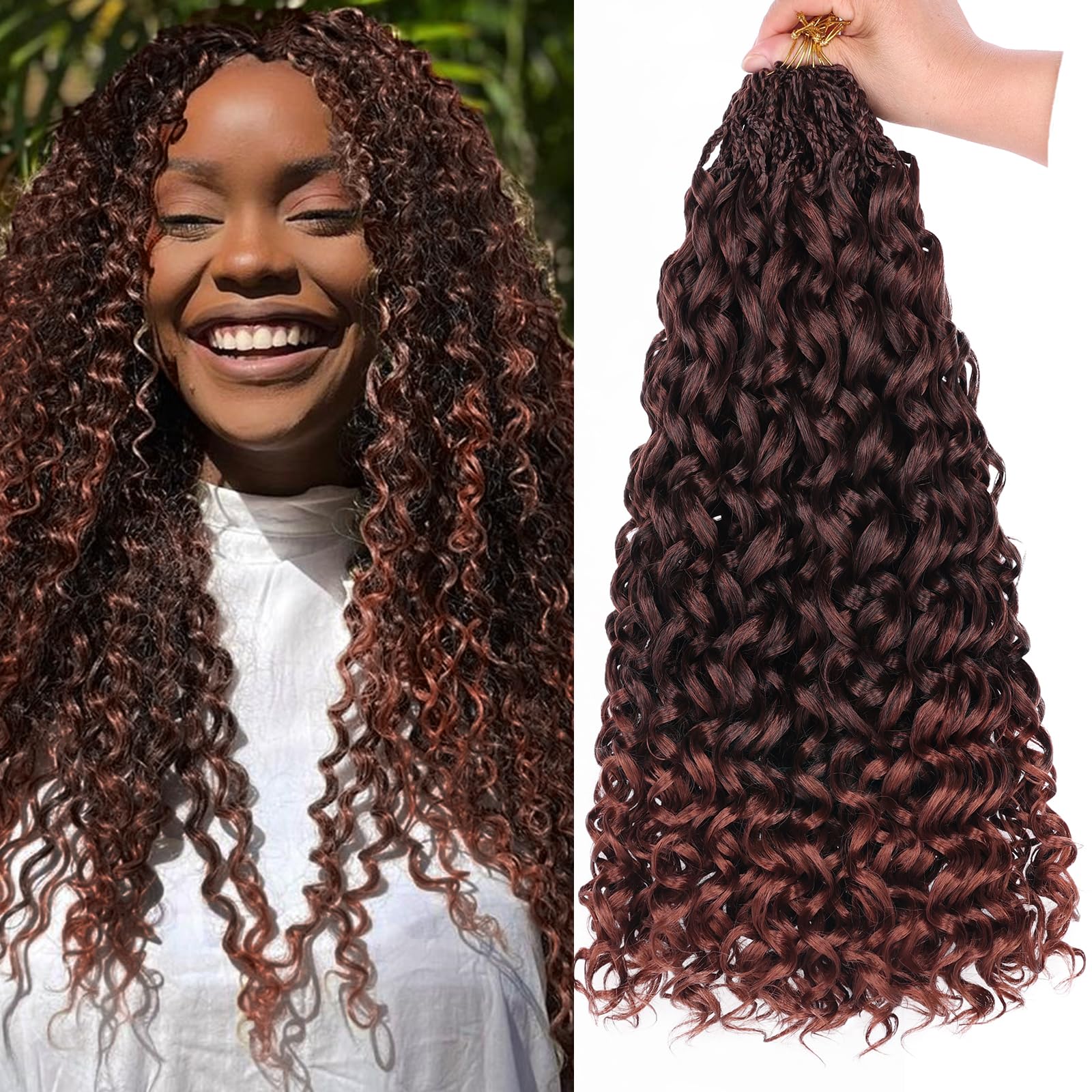 Leeven 8 Packs Gogo Curl Crochet Hair 18 Inch Ombre Ginger Ocean Wave Crochet Hair Copper Red Pre Looped Curly Goddess Box Braids Synthetic Beach Curl