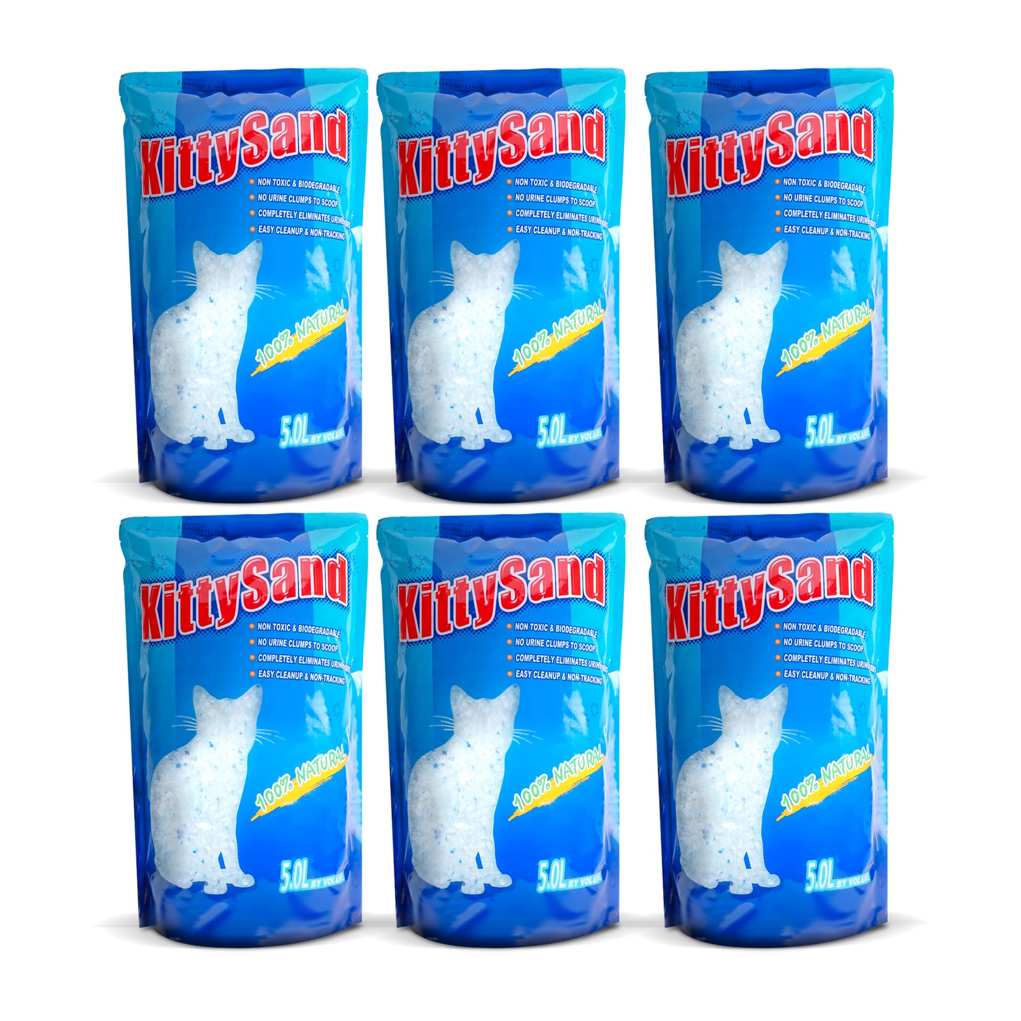 100% Natural Silica Crystal Premium Quality, Odor Control, Low Dust Cat Litter 5L - Pack of 6
