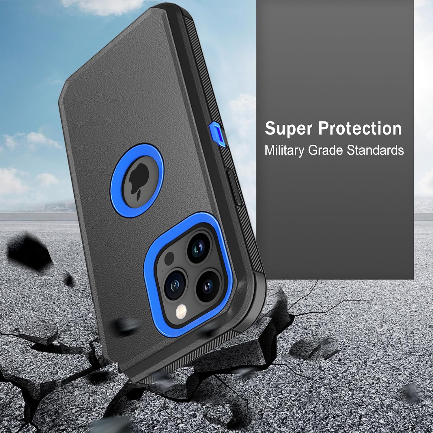 Phone Case for iPhone 15 Pro Max Case,Heavy Duty Hard Shockproof Armor Protector Case Cover with Belt Clip Holster for Apple iPhone 15 Pro Max 6.7 5G 2023 Phone Case (Black+Blue)