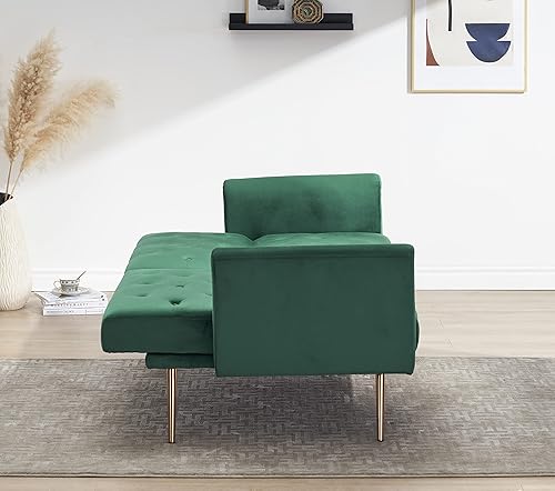 Miniatura 3 de Sofá cama futón moderno, sofá biplaza convertible, sofá cama diván, sillón reclinable plegable tapizado de terciopelo multifuncional, sofá pequeño