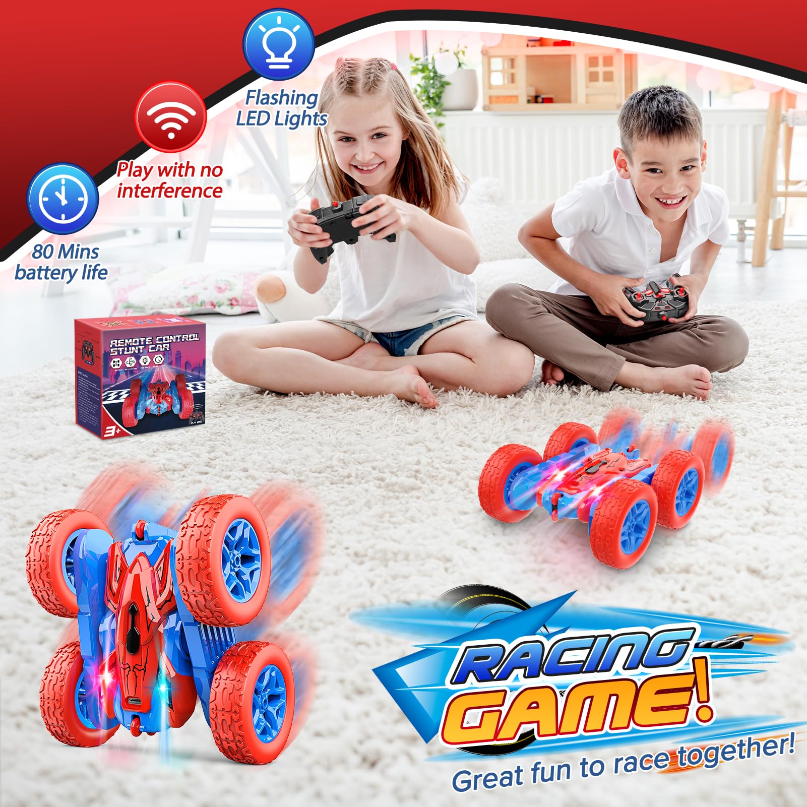 Dreamlandia Coche Teledirigido, Juguetes Niños 3-10 Años, Monster Truck Carro Telecomandado Criança 2.4Ghz con Luces, Regalo Niño 3 4 5 6 7 8 9 Años Cumpleaños