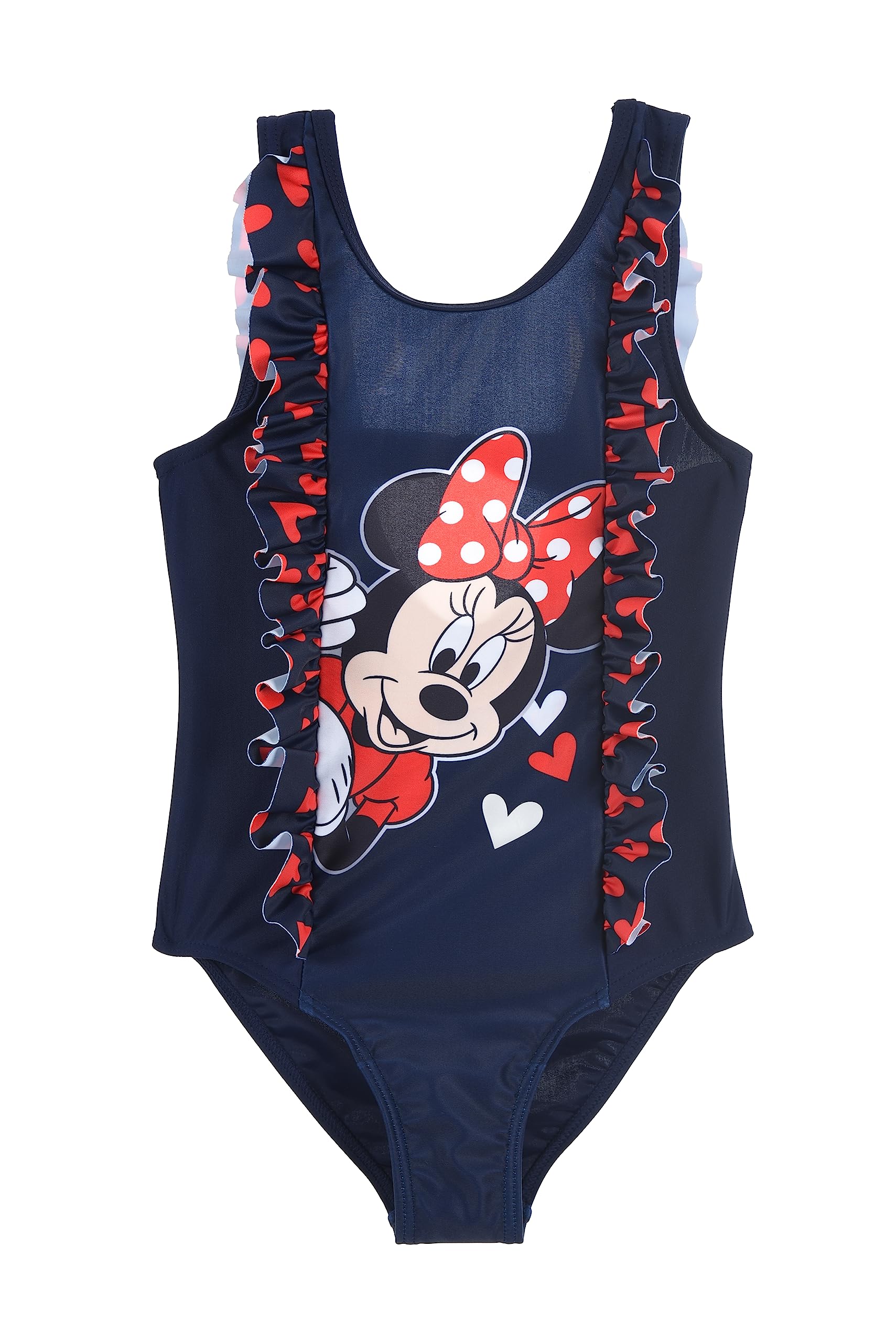 Disney Minnie Mouse Bañador para Niña, Bañador de Una Pieza, Diseño Corazones, Bañador de Natación, Regalo para Niñas, Tallas 3 a 8 Años