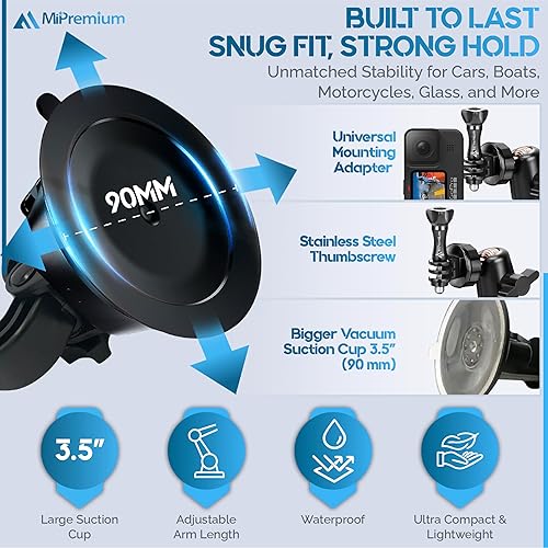 Miniatura 5 de MiPremium Soporte de ventosa de coche para GoPro Hero 13 12 11 10 9 8 7 6 5 4 3 3+ 2 sesiones negro plata XIAOYI 4K SJCAM Yi deportes acción cámara