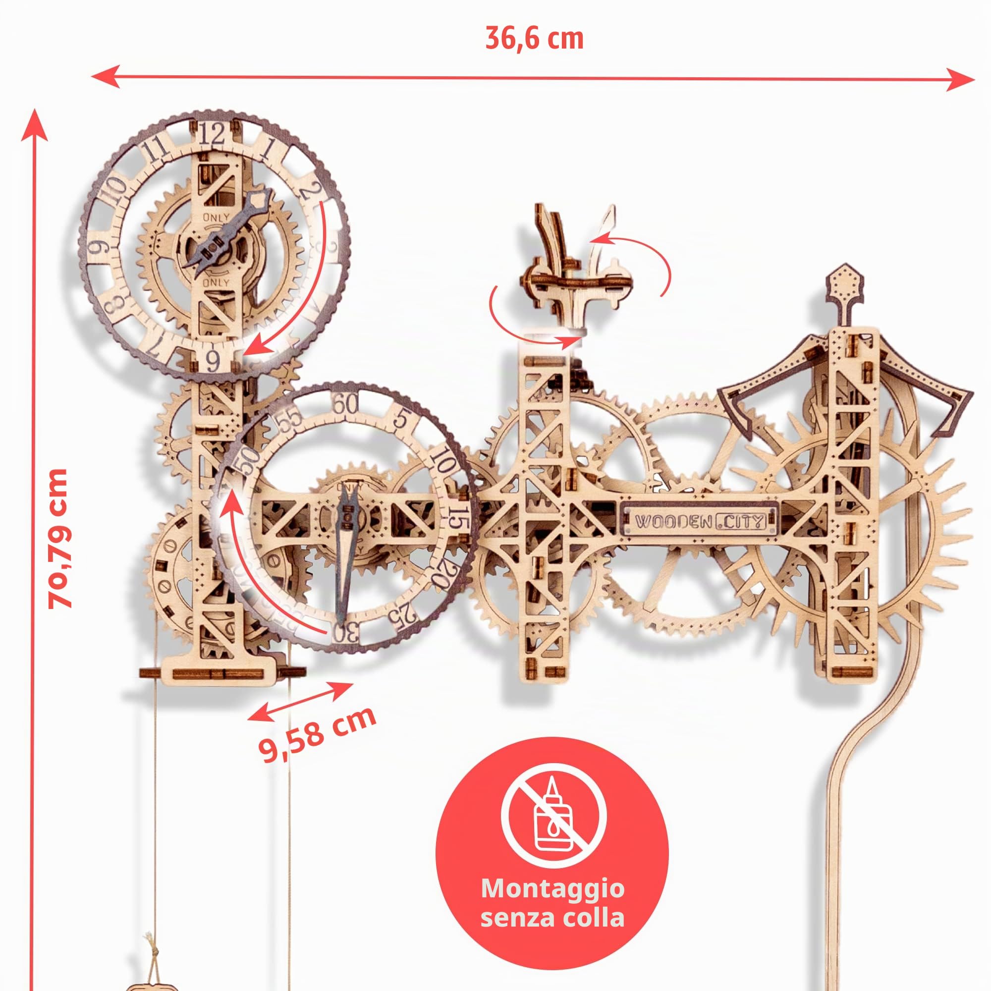WOODEN.CITY Orologio da parete Steampunk, puzzle in legno 3D, per adulti e ragazzi, kit di costruzione con orologio a pendolo meccanico con 257 pezzi