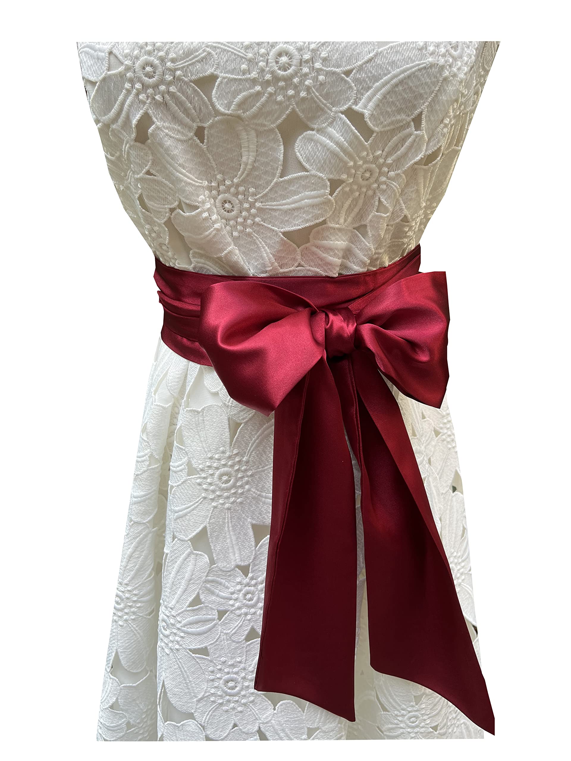LORDRIE Women Satin Sash Belts For Bridal Bridesmaid Dresses Girls Waist Belts For Special Occasion, Burgundy, Medium