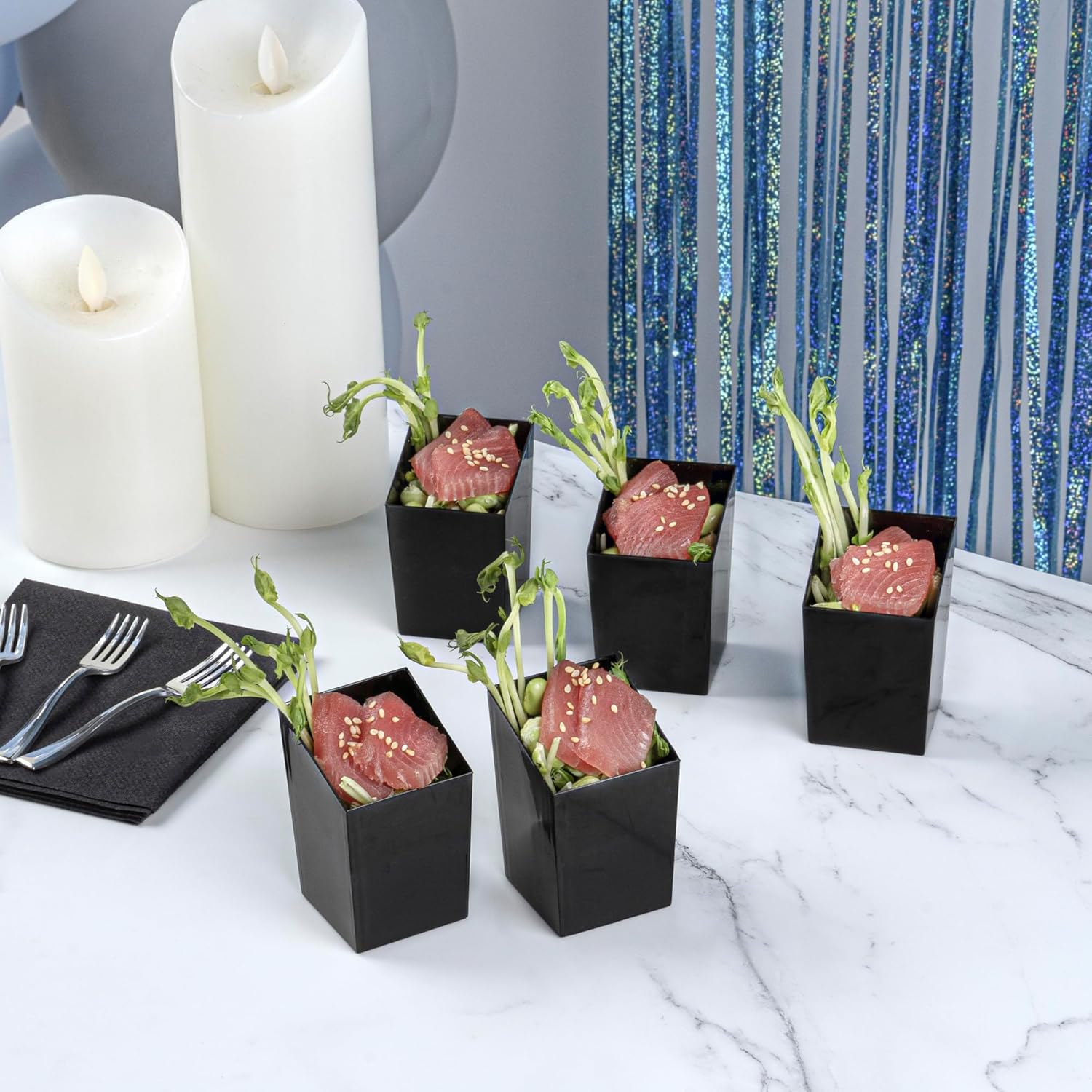 Restaurantware 3 Ounce Appetizer Cups 100 Incline Shooter Cups - Disposable Small Black Plastic Mini Dessert Cups For Mousses Parfaits Or Jello For Weddings Or Catering