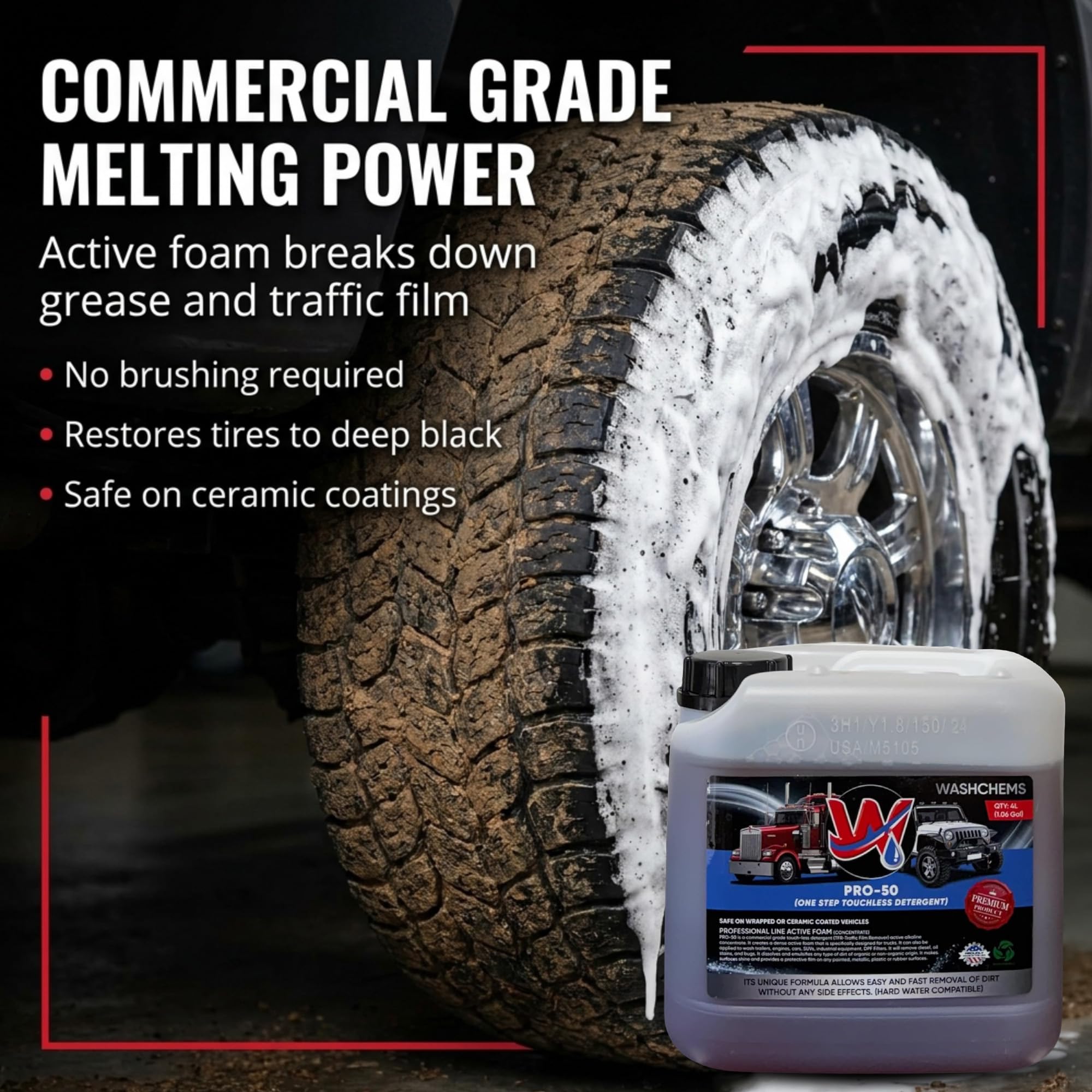 Wash Chems Detergente concentrado sin contacto Pro 50 – 3,8 l – 3,8 l – No requiere cepillado – Detergente comercial sin contacto