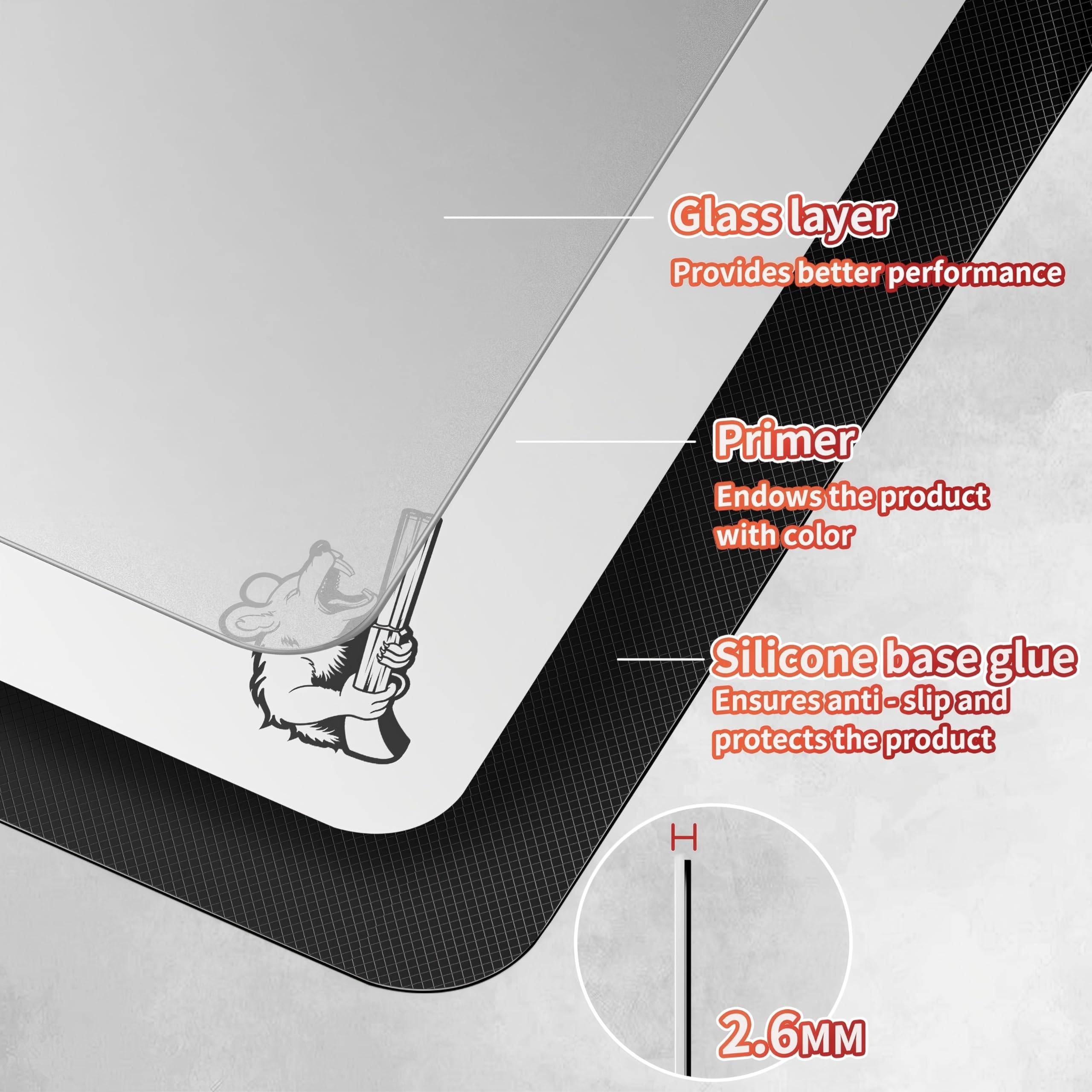 SIROOLAC 2.0, Szklana Podkładka pod Myszkę do Gier, Dla Gier FPS, Spód Pełni Przylepny, Proces Trawienia, 1,6 mm cienka warstwa szkła, Doświadczenie Strzelania (biały, 300mm*350mm)