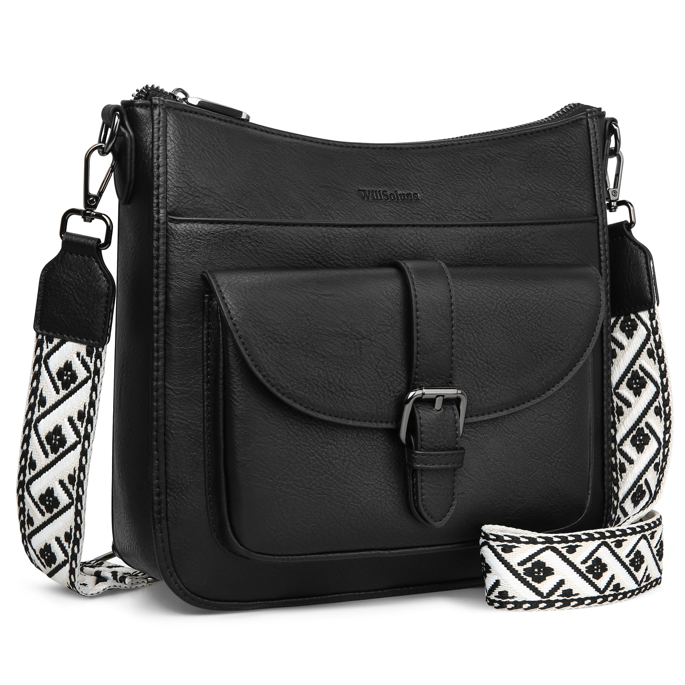 crossbody bags for women anti theft leather hobo shoulder purses | safety zipper,medium size,adjustable boho guitar strap,multi pockets,roomy space,magnetic snap,faux leather,travel,daily use