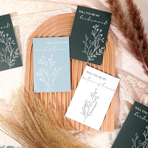 Miniatura 4 de Spakon 16 tarjetas de dama de honor con sobres, acuarela vegetación floral, propuesta nupcial de dama de honor, matrona de honor, regalo invitado