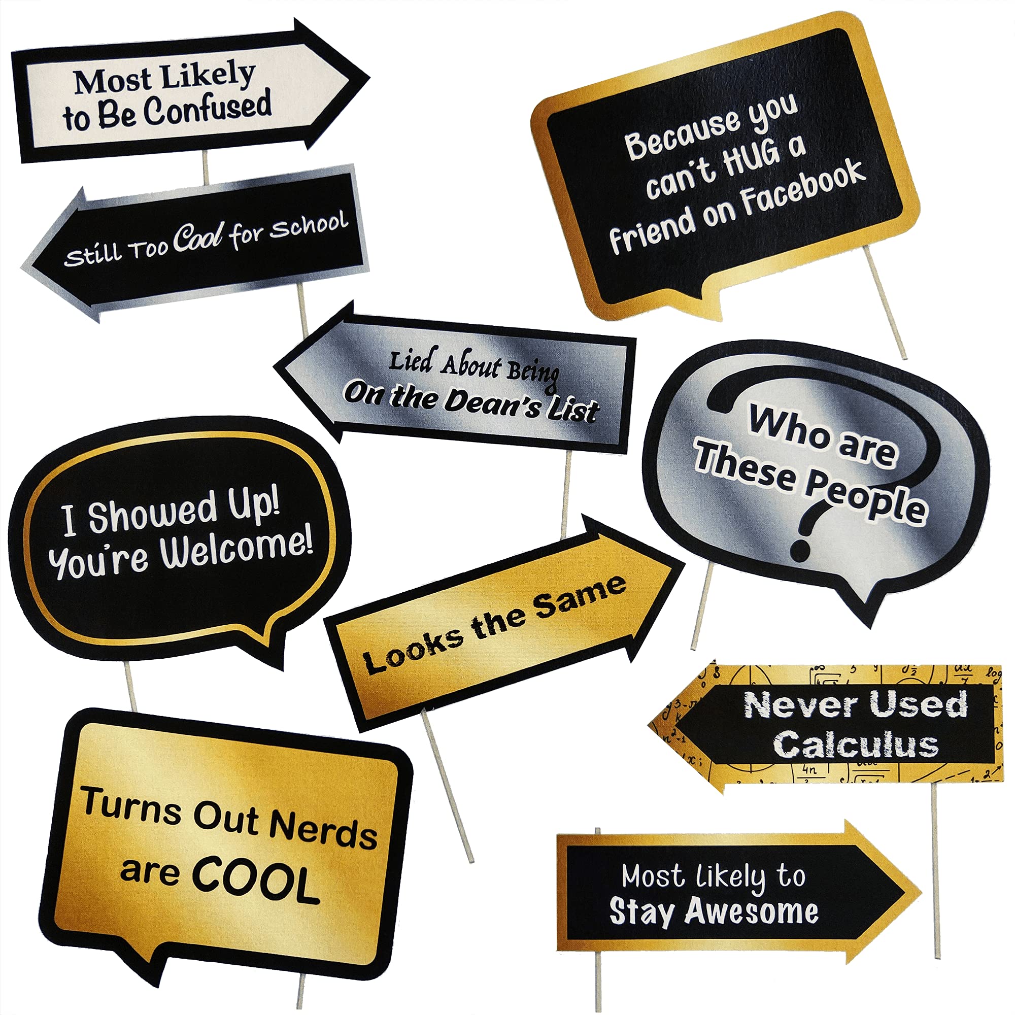 High School Class Reunion Party Photo Booth Props - School Class Reunion Themed Party Decorations - Funny Photography Supplies - Selfie Props with Sticks - 10pcs