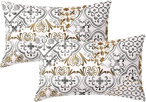 Juego de 2 fundas de almohada geométricas grises y marrones de 18 x 18 pulgadas, fundas de almohada decorativas vintage retro café primavera verano