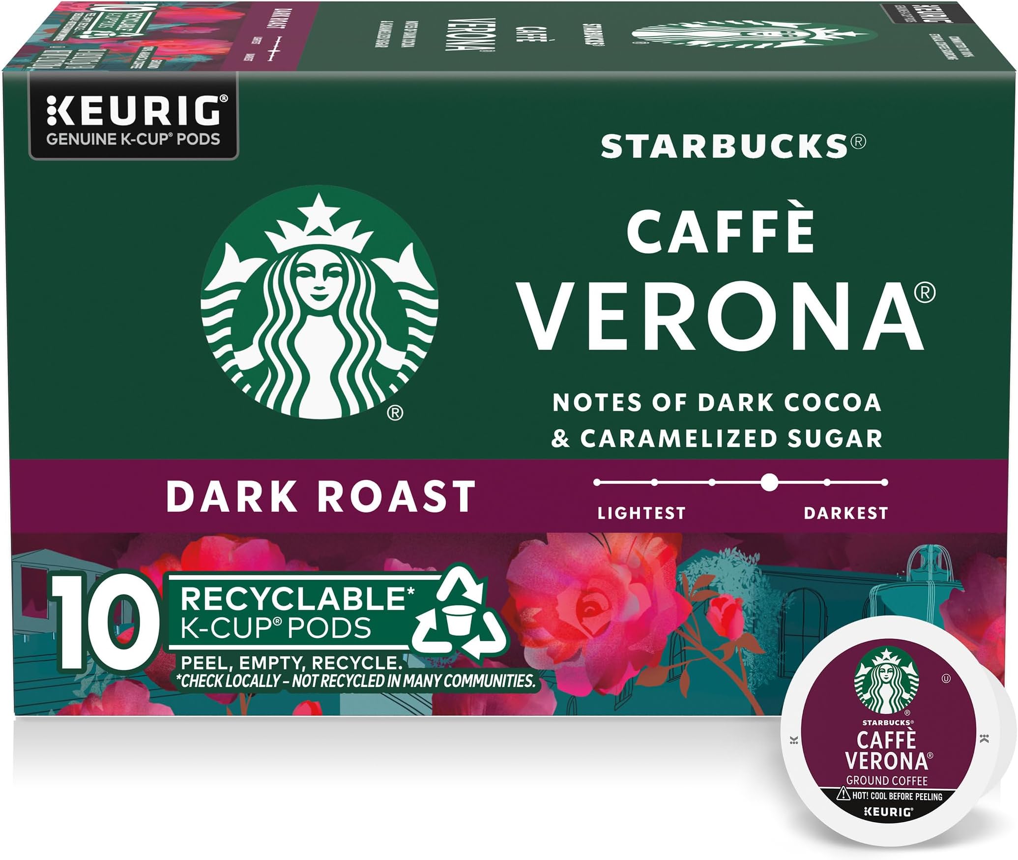 K-Cup Coffee Pods, Dark Roast Hot or Iced Coffee, Caffè Verona, 10 Keurig Pods