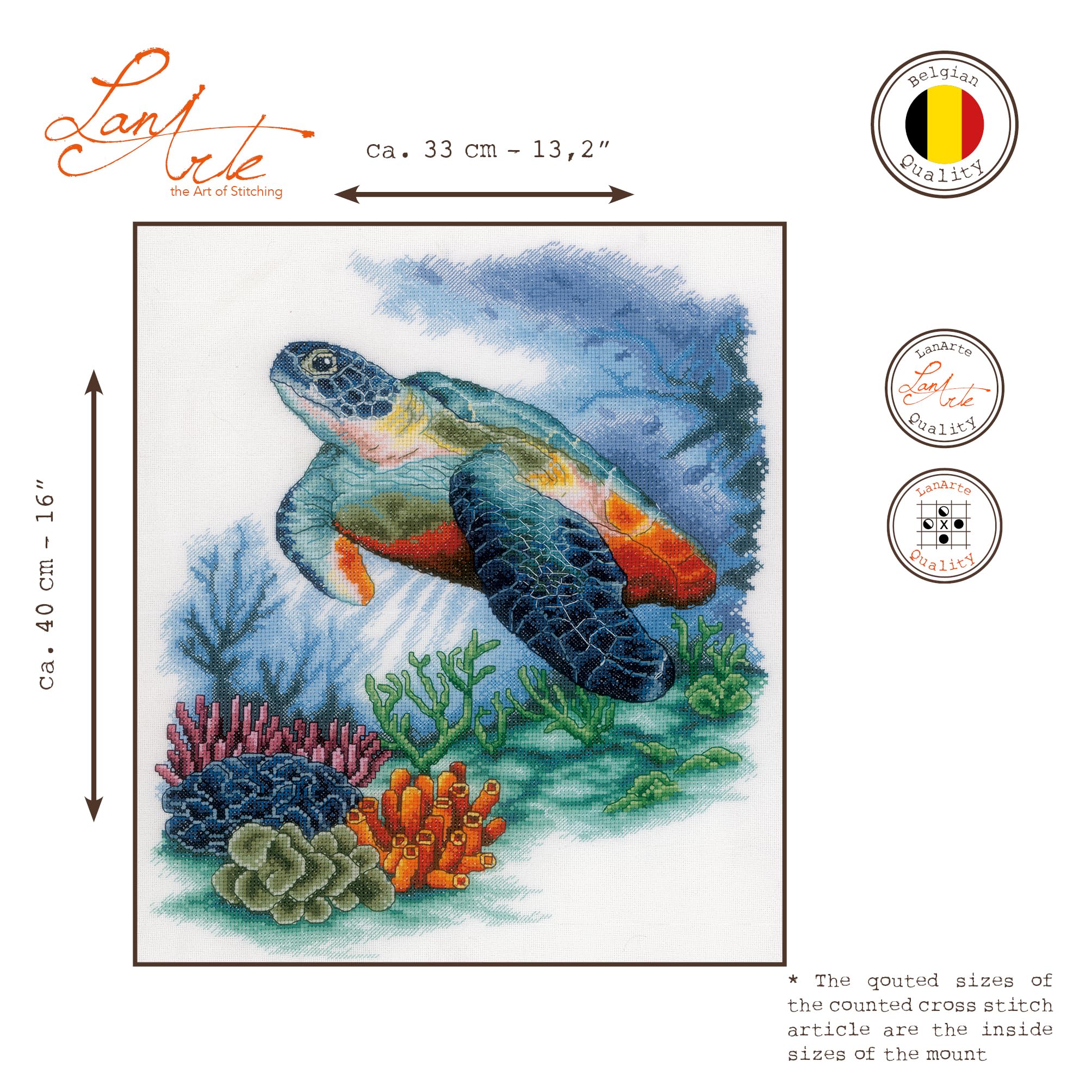 LANARTE Haft Krzyżykowy Liczony Zestaw Obraz do Haftu PODWODNE SKARBY Zrób to Sam Zestaw Kreatywny dla Dorosłych Rękodzieło Artystyczne 33 x 40 cm Dekoracja Ścienna DIY Cross Stitch Kit