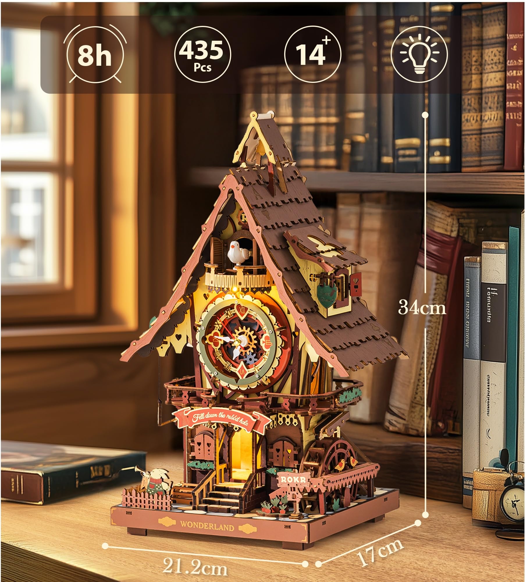 ROKR Cuckoo Clock 3D Wooden Puzzle Model kits For Adult to Build Home German Black Forest Style Decoration Gift Coloured LC901C - Image 4