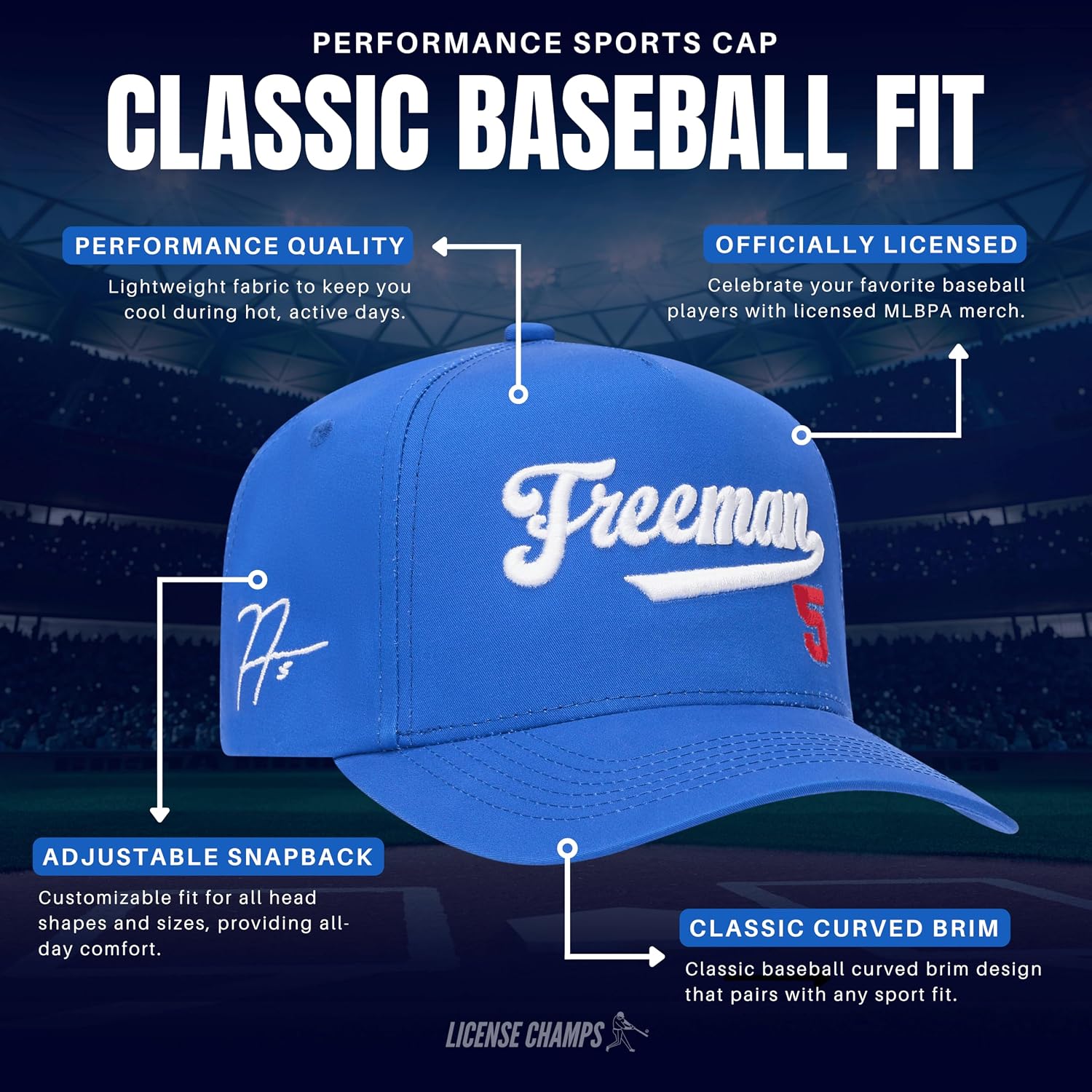 Officially Licensed MLBPA Baseball Hat Adjustable Snapback Cap, Embroidered Performance Curved Brim Hat for Men, Women & Kids