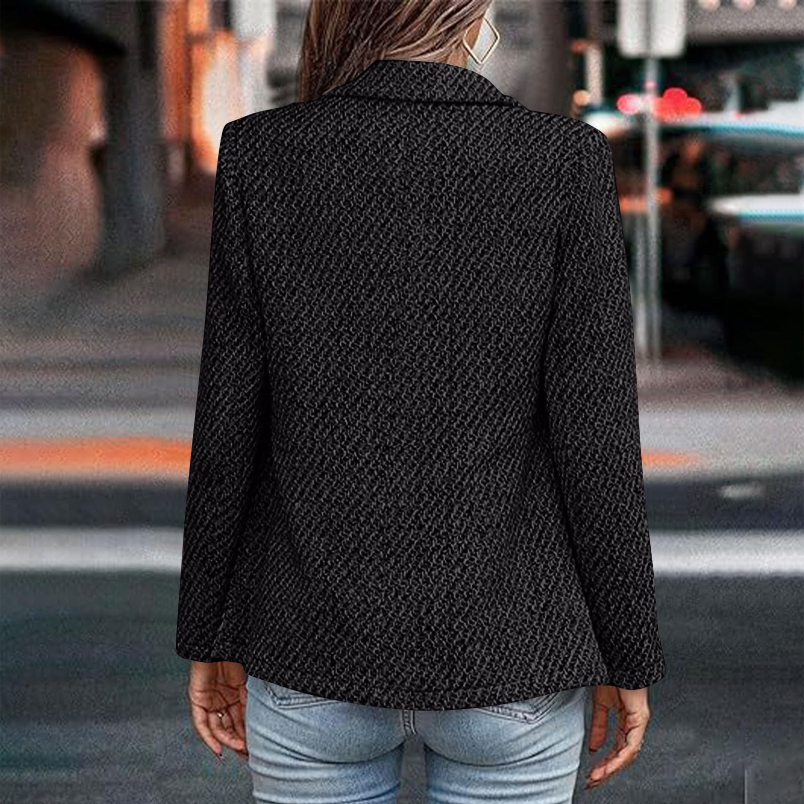 NZYIHAO Giacca da donna aperta sul davanti, elegante, a maniche lunghe, doppiopetto, sportiva, vestibilità normale, giacca da lavoro in tweed