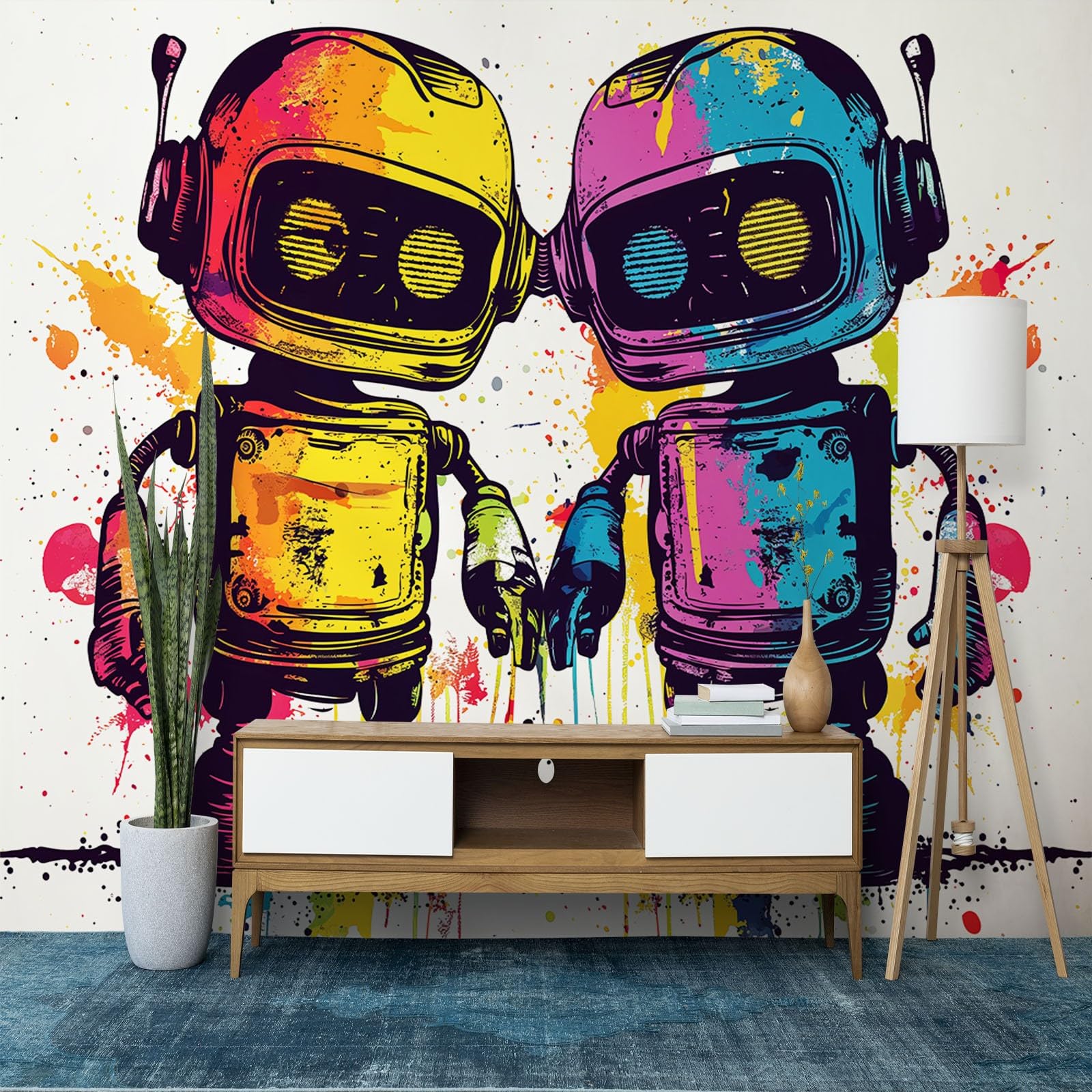 Fototapete Bunter Roboter Modern Wohnzimmer Schlafzimmer Vlies Tapete Wanddeko UV-Beständig Hohe Auflösung Montagefertig, 350 x 256 cm