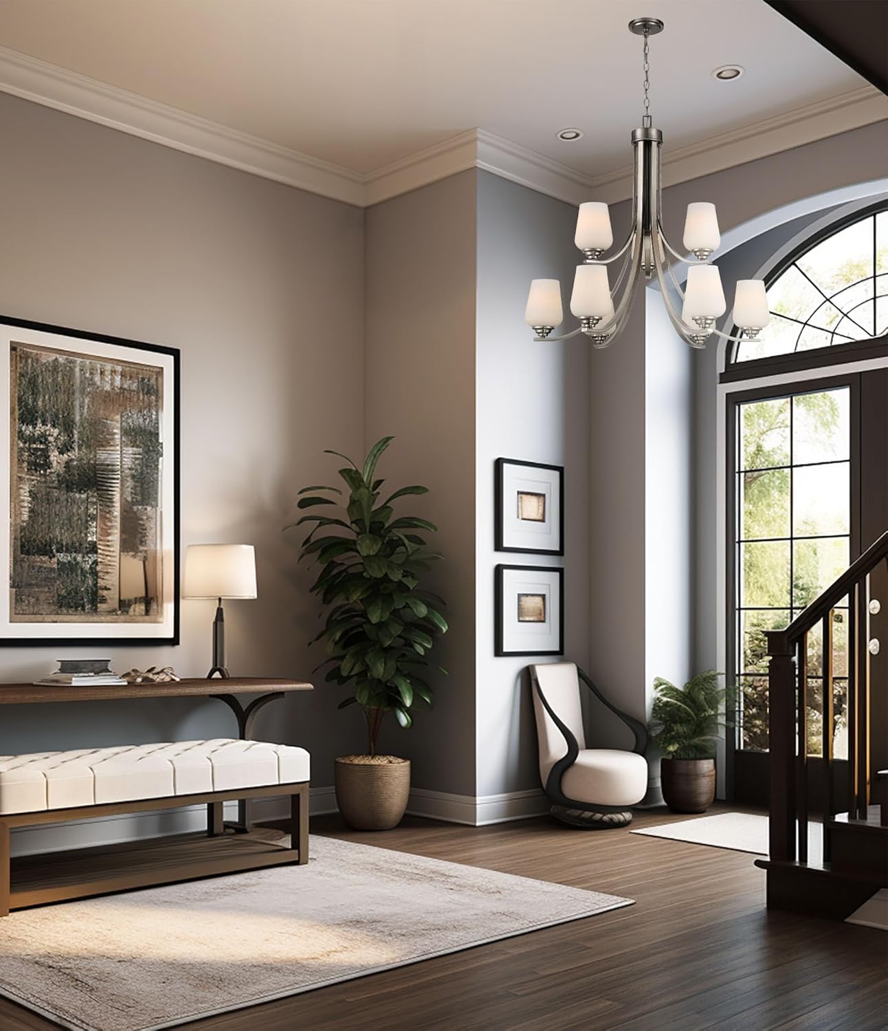Minka Lavery 4929-84 Shyloh Chandelier, 9-Light, 540 Total Watts, 31.38-in H x 30.5-in W, Brushed Nickel