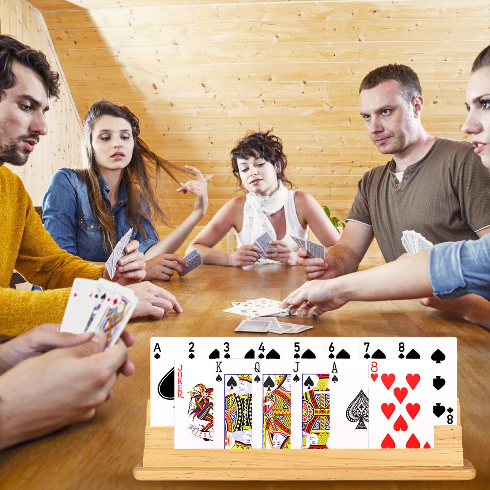 GOMETY Porta Carte da Gioco: 2 Pezzi in Legno Resistente, Esperienza di Gioco a Mani Libere, per Bambini, Anziani, Adulti (33cm)