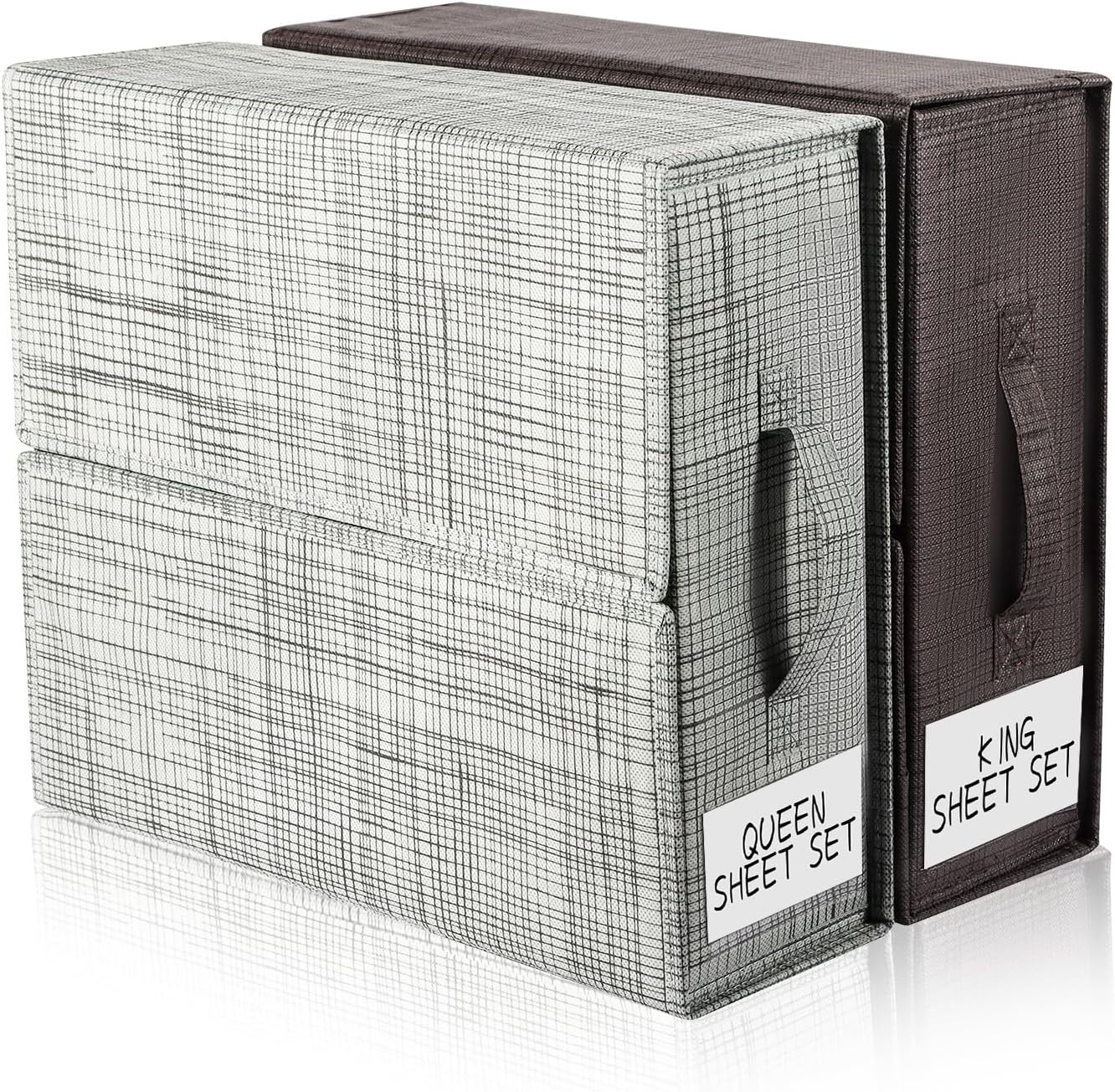 Bed Sheet Set organizer and storage,2Pack(Queen/King Size) foldable sheet set organizer with zipper,Linen Closet Organizer for Bedding Clothes Blankets, gray and brown