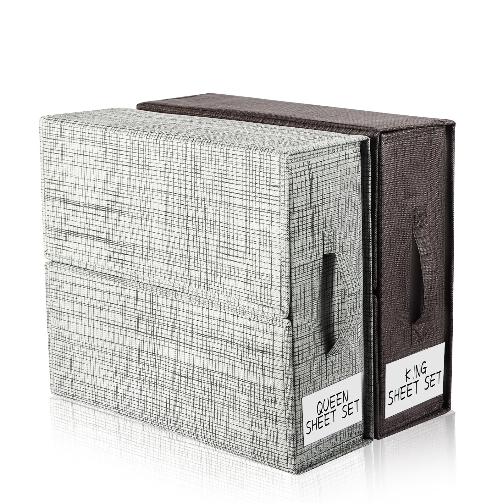 Bed Sheet Set organizer and storage,2Pack(Queen/King Size) foldable sheet set organizer with zipper,Linen Closet Organizer for Bedding Clothes Blankets, gray and brown