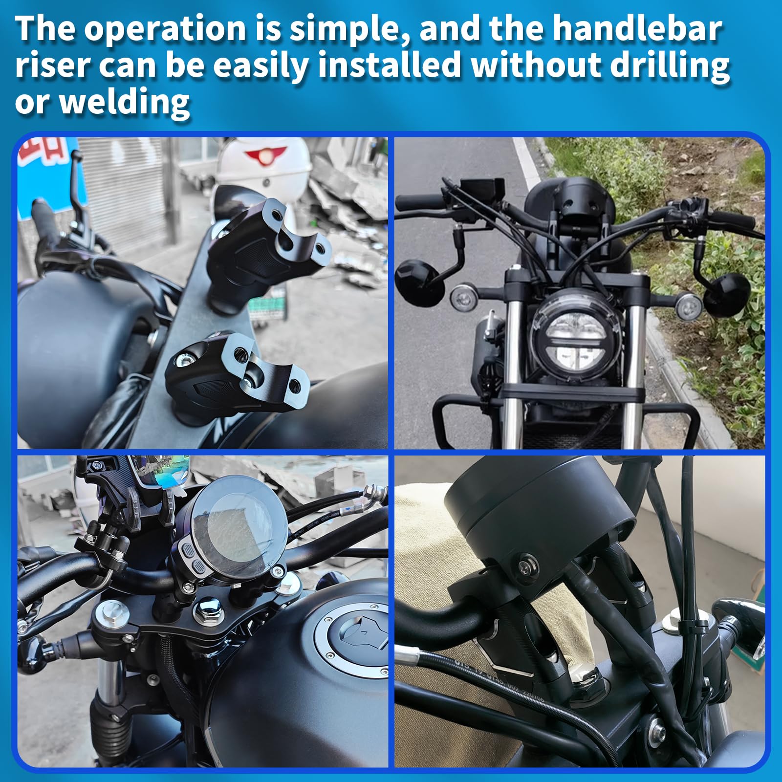 WOOGA Motorcycle Handlebar Risers – 45mm Clamp Kit For Honda Rebel CMX1100 & CMX500