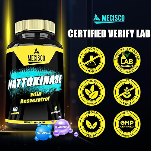 Miniatura 6 de Mecisco Suplemento de nattoquinasa 4000 FU 200 mg con trans-resveratrol - 3200 mg por porción para la salud cardíaca, circulación y apoyo para el