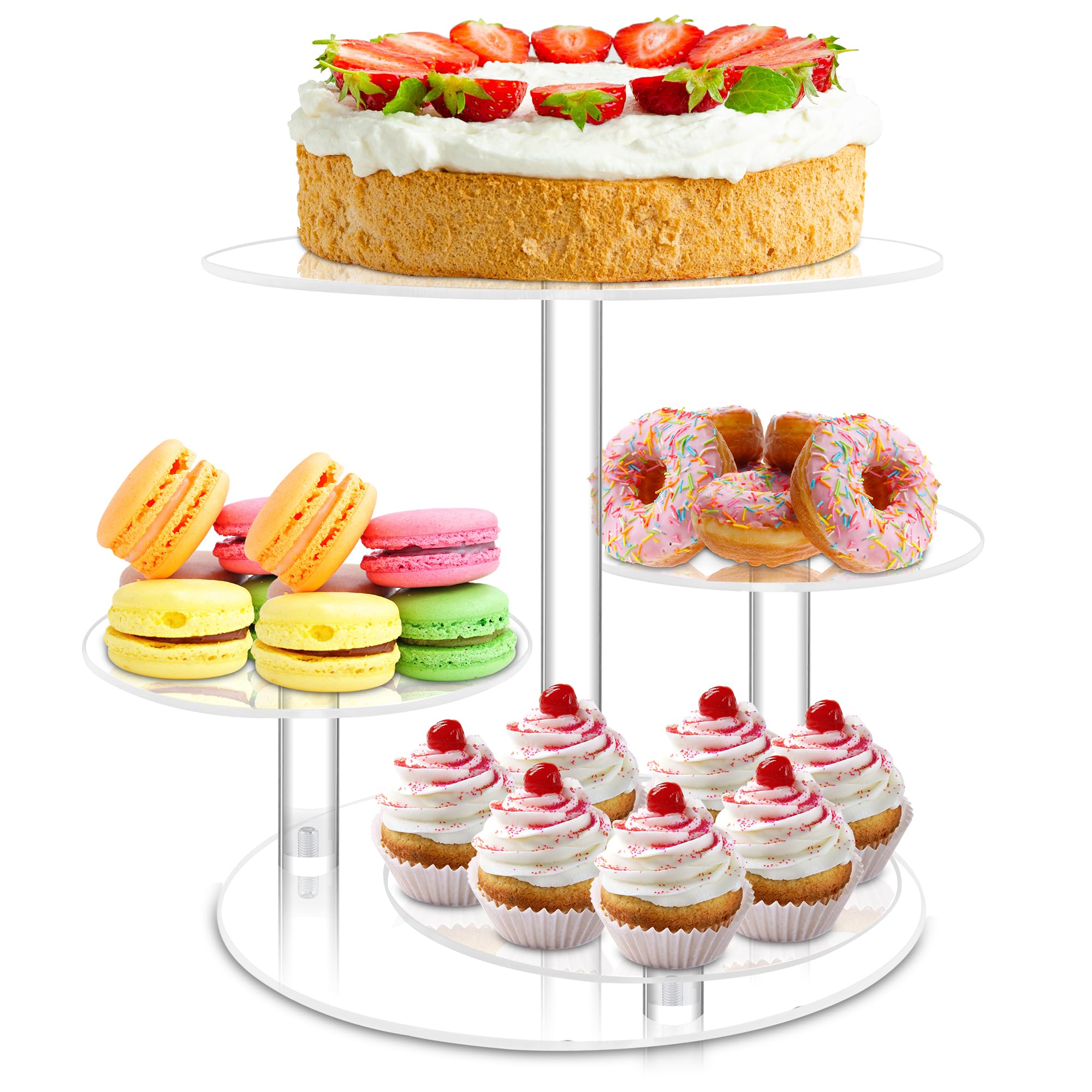 Cupcake Stand, 4 Tier Acrylic Cake Stand, Round Cake and Cupcake Stand Combo, Clear Tiered Cupcake Tower Stands for 50 Cupcakes, Cupcake Display Tree Stand for Wedding Birthday Party
