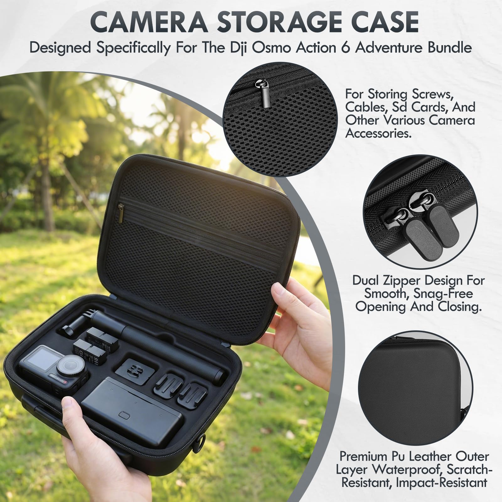 Bolsa de transporte para DJI Osmo Action 6 accesorios con correa de hombro Osmo Action 6 piel sintética bolsa de transporte para DJI Osmo Action6/5 Pro/4/3 combo estándar cámara de acción de vlogging