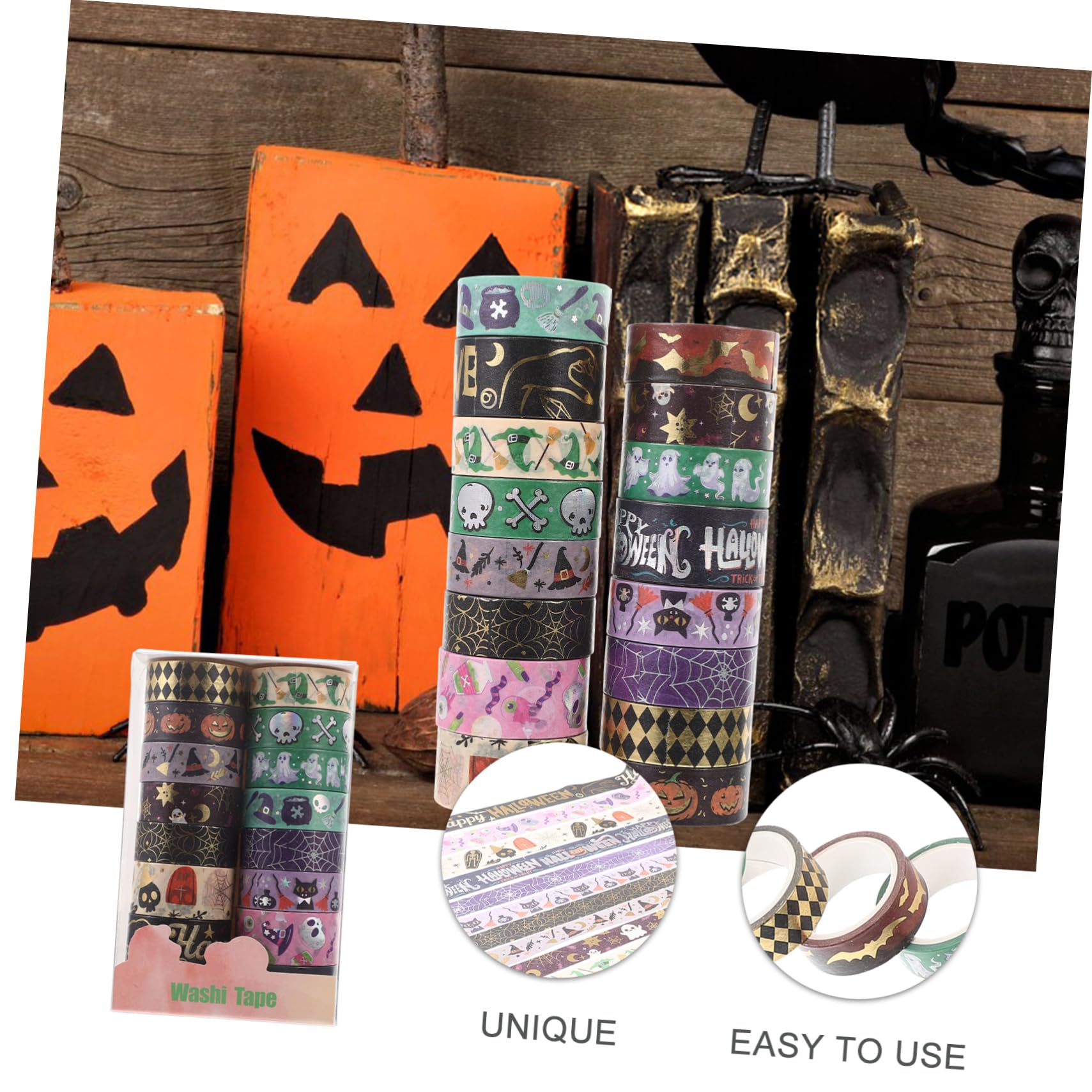 DOITOOL 5 Ensembles Ruban Adhésif Décoratif Halloween Washi Tape Avec Motifs Élégants Pour Scrapbooking Et Bricolage Pour Journaling Et Créatifs 16 Rouleaux*5
