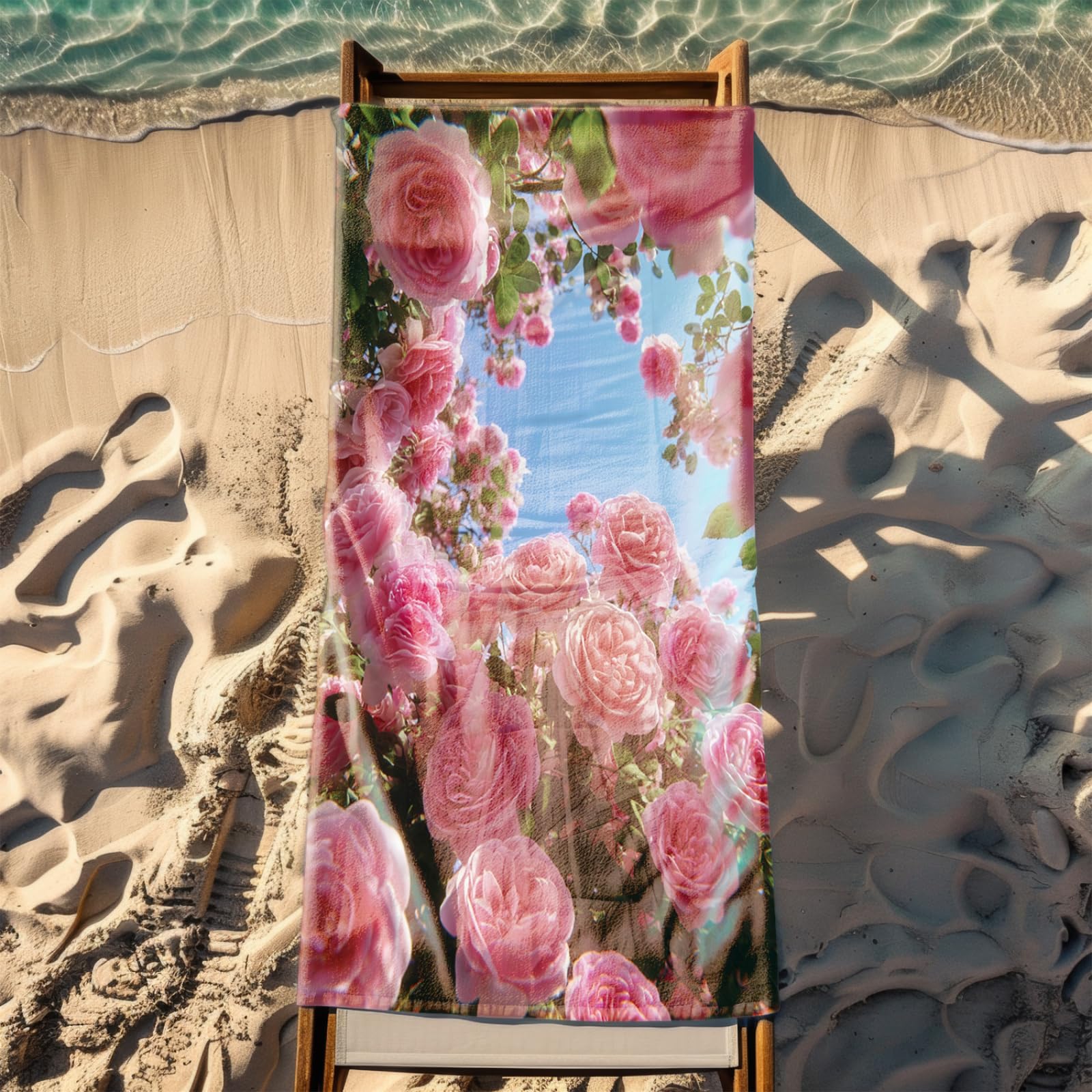 Générique Serviette Microfibre Plage Fleurs Roses Ciel Bleu