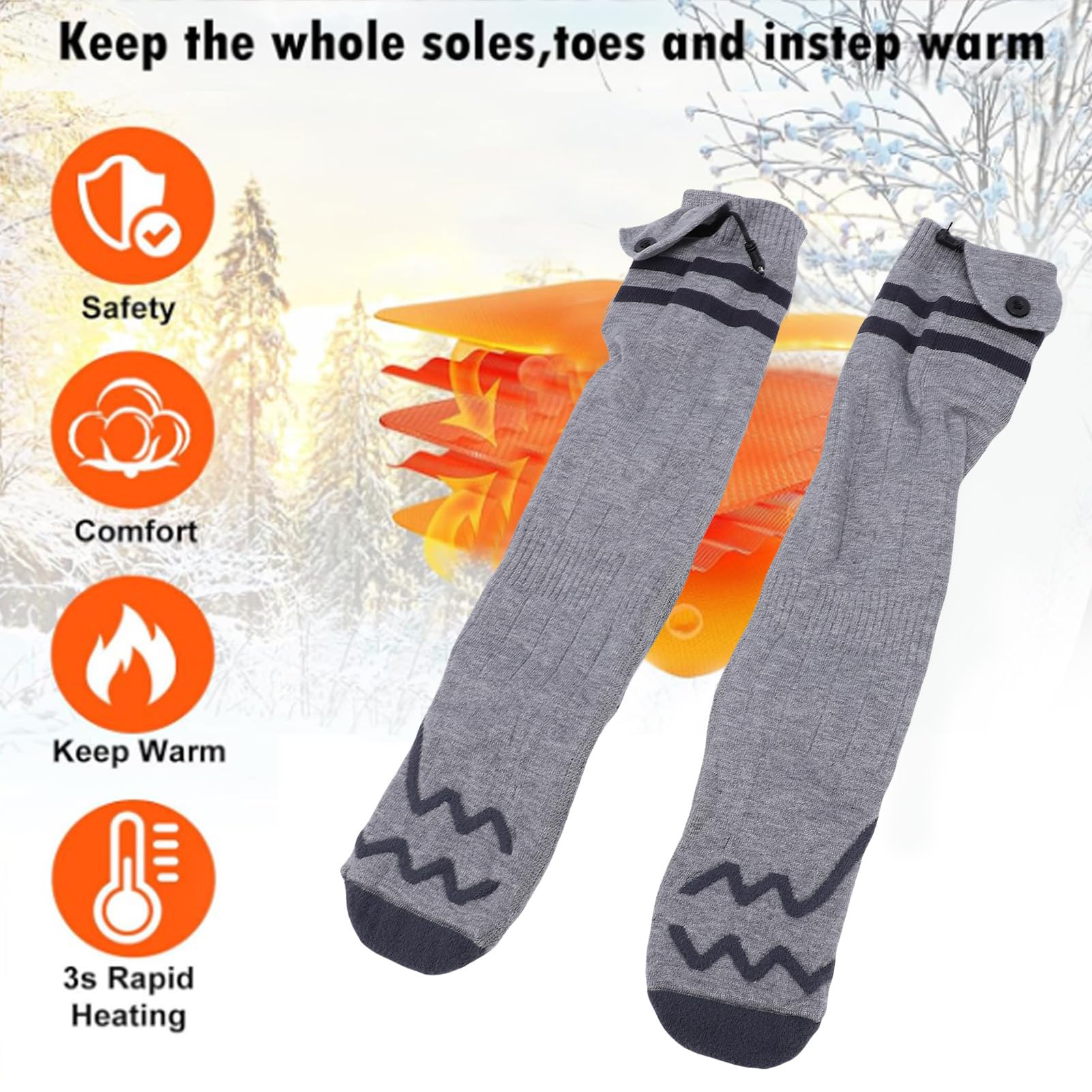 TOPINCN Chaussettes Chauffantes, Chaussettes Chauffantes électriques avec Contrôle APP, Chauffe-Pieds Chauffants Rechargeables pour Le Ski d'hiver, Le Camping, Le Cyclisme et Les