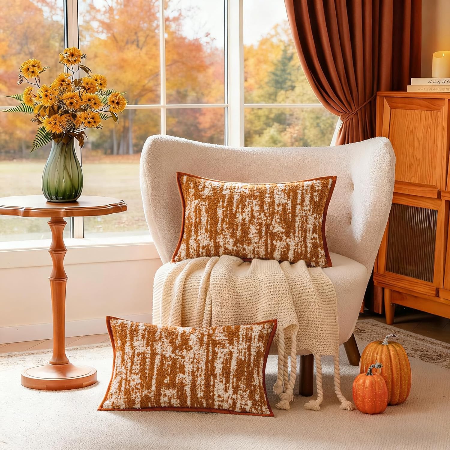 a moment Throw Pillow Covers 20x12 Inch Set of 2, Soft Textured Decorative Tie-Dye Style Cushion Covers, Modern Boho Farmhouse Home Decor Pillow Cases for Couch, Bed, Living Room,Burnt Orange Burnt Orange 20" x 12" (Pack of 2)