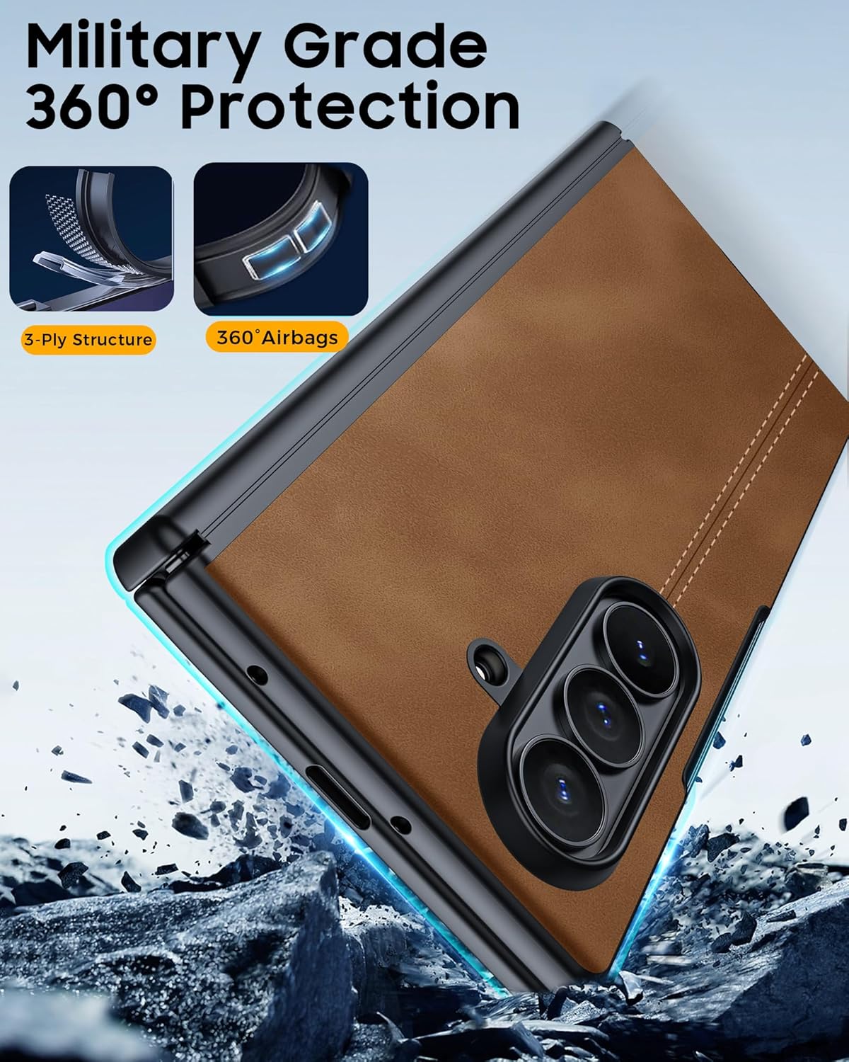 for Samsung Galaxy Z Fold 7 Case with Privacy Screen Protector & Hinge Protection, Wireless Charging, Ultra Thin Stylish Leather Matte PC Durable Shockproof Cover Phone Case for Fold 7-Brown - Image 8