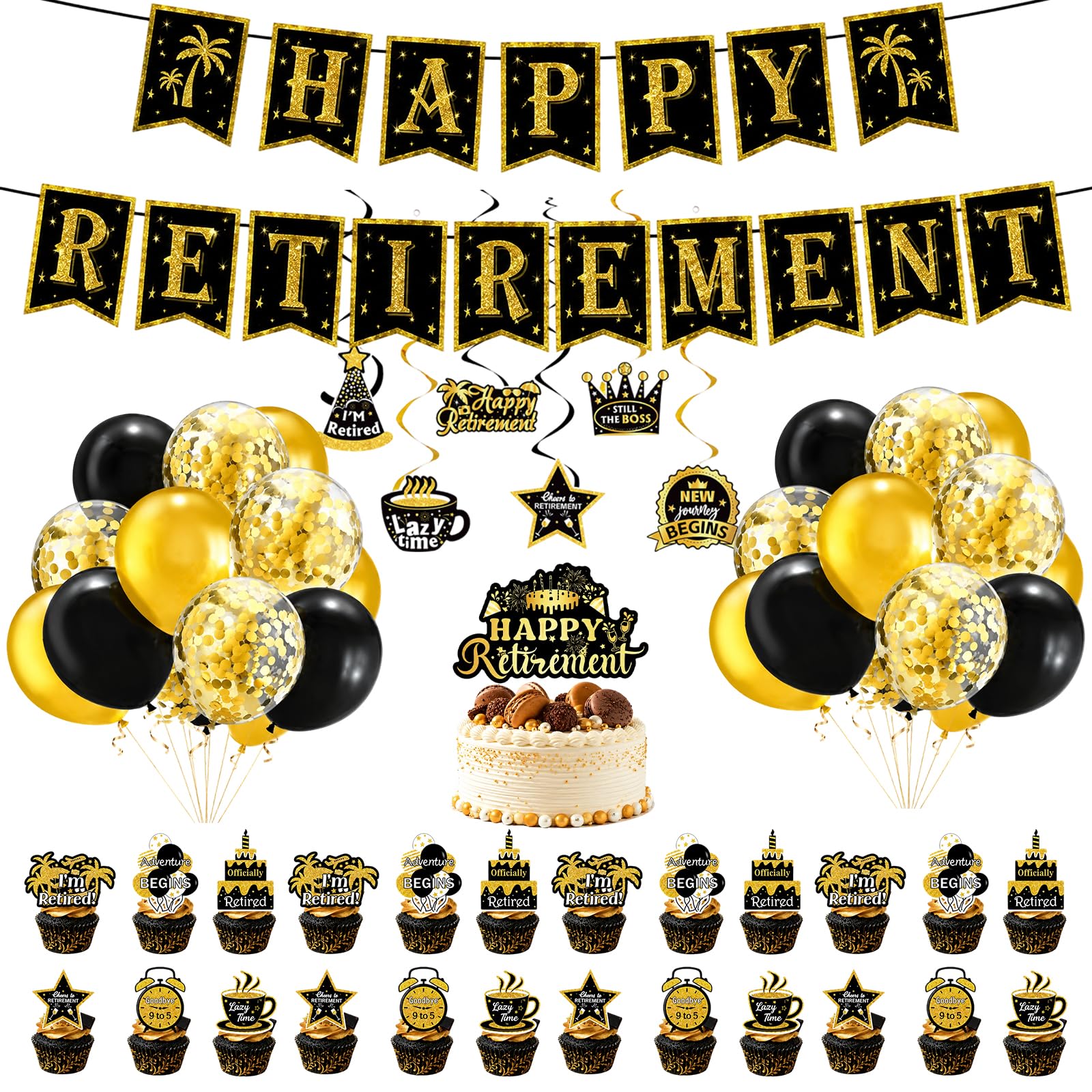 66 Pcs Retirement Decorations, Happy Retirement Banner, Retirement Decorations for Women and Men Office Farewell Celebration, Ideal for Photo Backdrops and Indoor Part