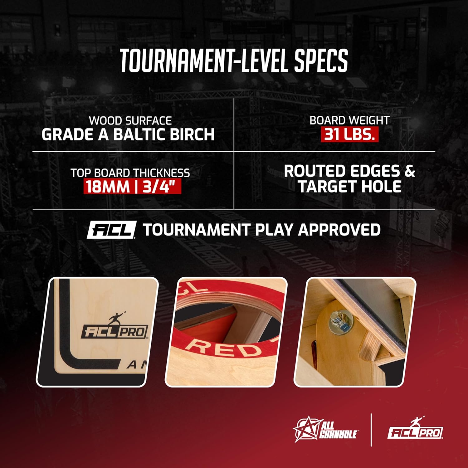 ACL® PRO 2x4 Cornhole Board – Officially Licensed Tournament-Grade Cornhole Set, 18mm Baltic Birch Surface, Professional 5-Step Finish, Furniture-Grade Frame with Reinforced No-Bounce Stability