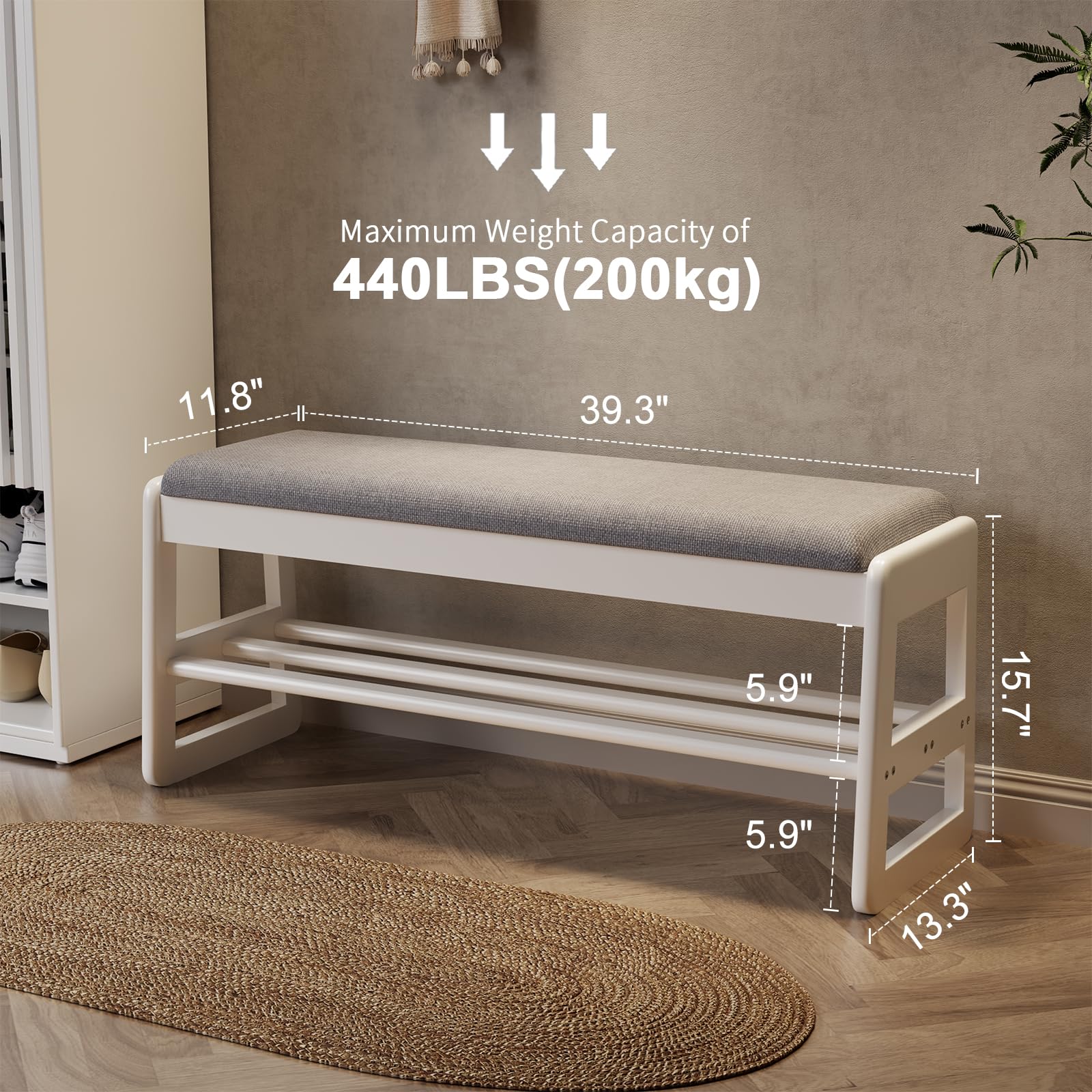 AQIMUELE Schuhbank mit Sitzkissen, 2-Etagen-Schuhbank mit klappbarer Aufbewahrung, Holzschuhregal für den Eingangsbereich, Flur (Weiß, 100 cm)