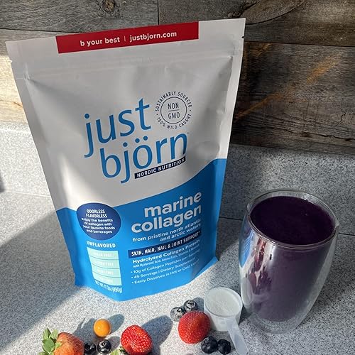 Miniatura 7 de Just Bjorn - Péptidos de colágeno marino en polvo para mujeres y hombres, soporte para piel, cabello, uñas y articulaciones, ácido hialurónico,