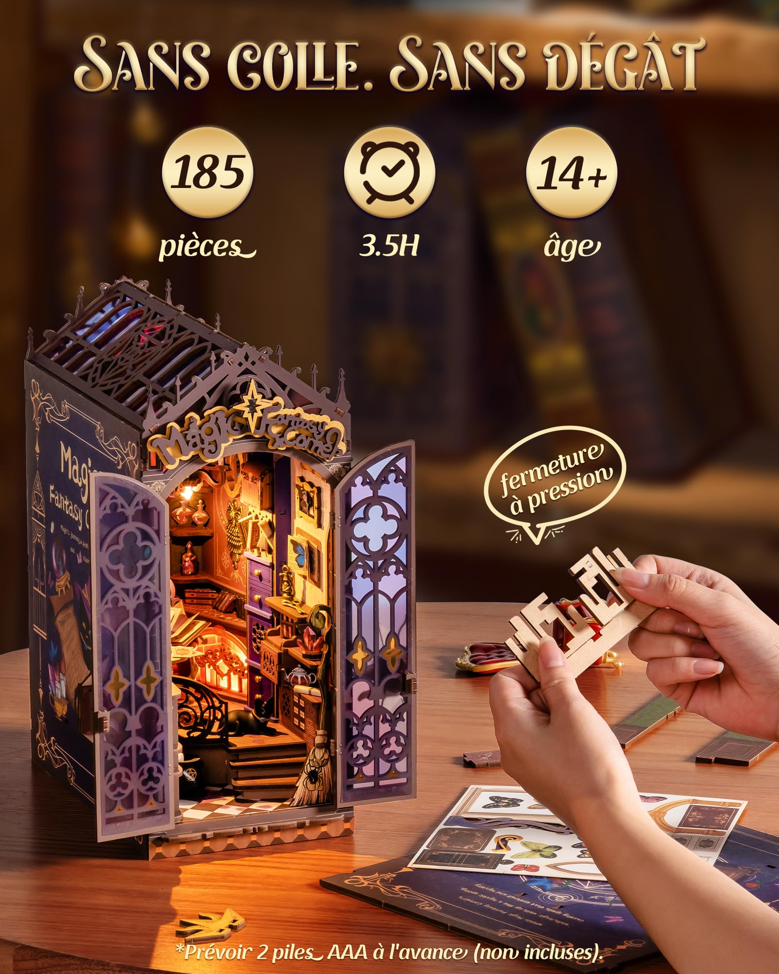 Rolife Book Nook Maison Miniature Magic Fantasy Corner, Puzzle 3D Booknook avec Lumière et Porte de Fermeture, Halloween Diorama pour Bibliothèque d'angle, Cadeau d'anniversaire & de Noël pour Adulte