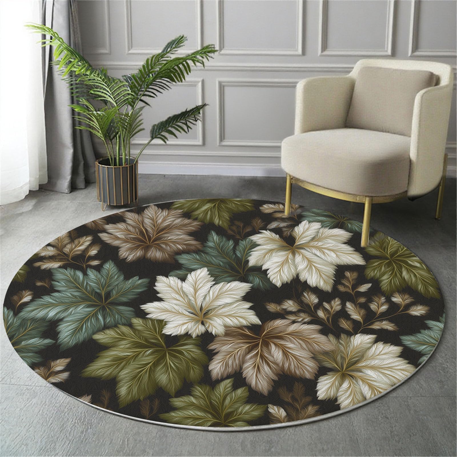 Tapis rond antidérapant vert olive pour sol glissant de chambre