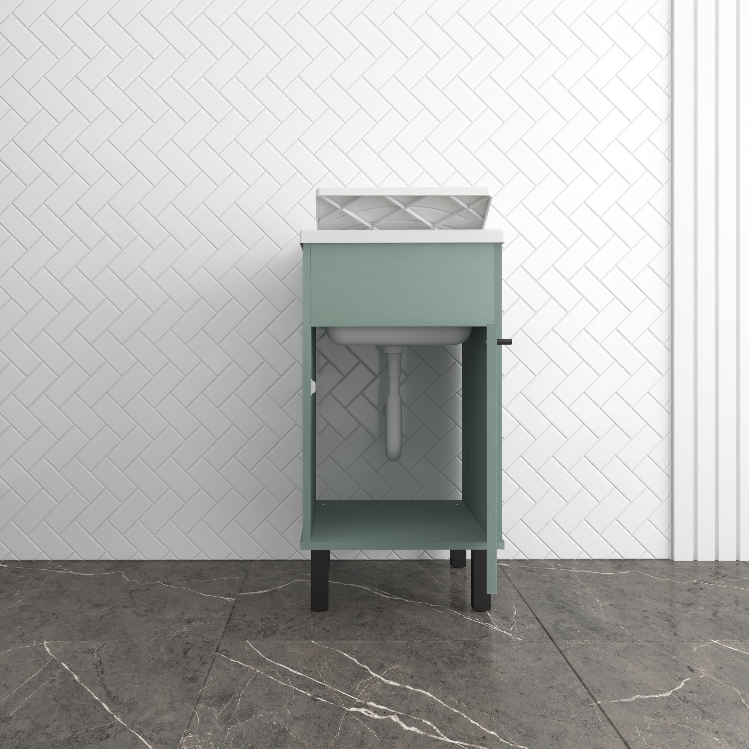 Negrari Mobile Lavatoio in PVC con vasca in PP, Resistente agli acidi di uso comune, Resistente all'umidità, Kit di scarico incluso, Interno e Esterno, L45 x P50 x H85 cm, Colore Verde Scuro