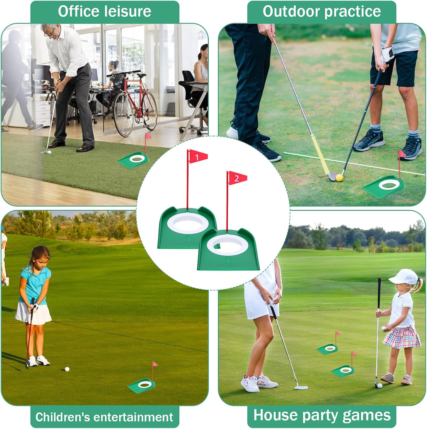 6 Pcs Golf Putting Cup and Flag Plastic Golf Hole Training Aids Training Putters for Adult Green Office Garage Yard Indoor Outdoor Practice