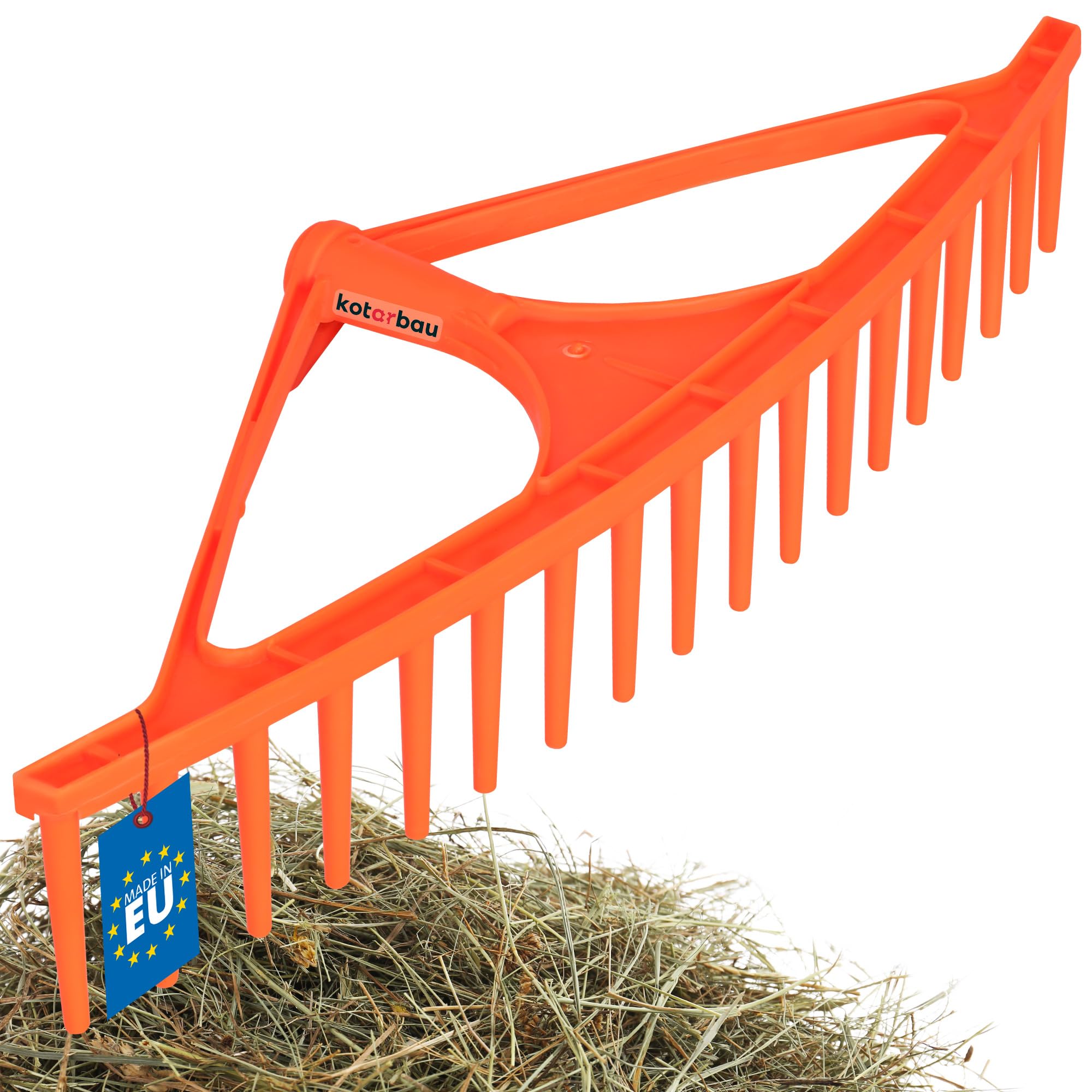KOTARBAU® Rastrello per Foglie - Rastrello Giardino - Plastica - 64 cm - Arancione - 18 Denti - per Erba Fieno - Senza Manico - Leggero Resistente