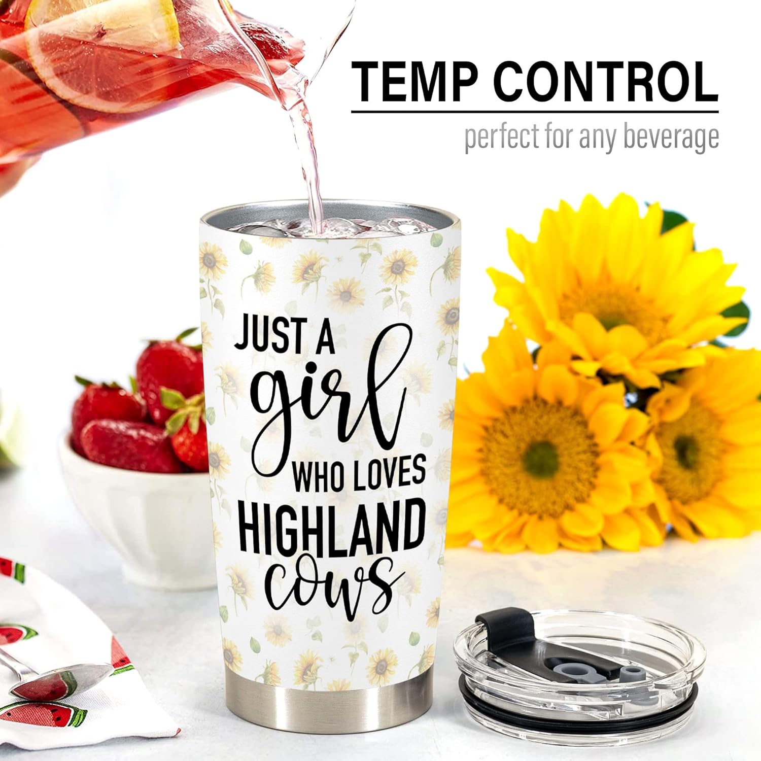 Highland Cow Gifts for Women - Scottish Highland Cow Coffee Travel Mug - Just A Girl Who Loves Highland Cows Cups Decor - Stainless Steel Tumbler 20oz With Lid And Straw - Image 3